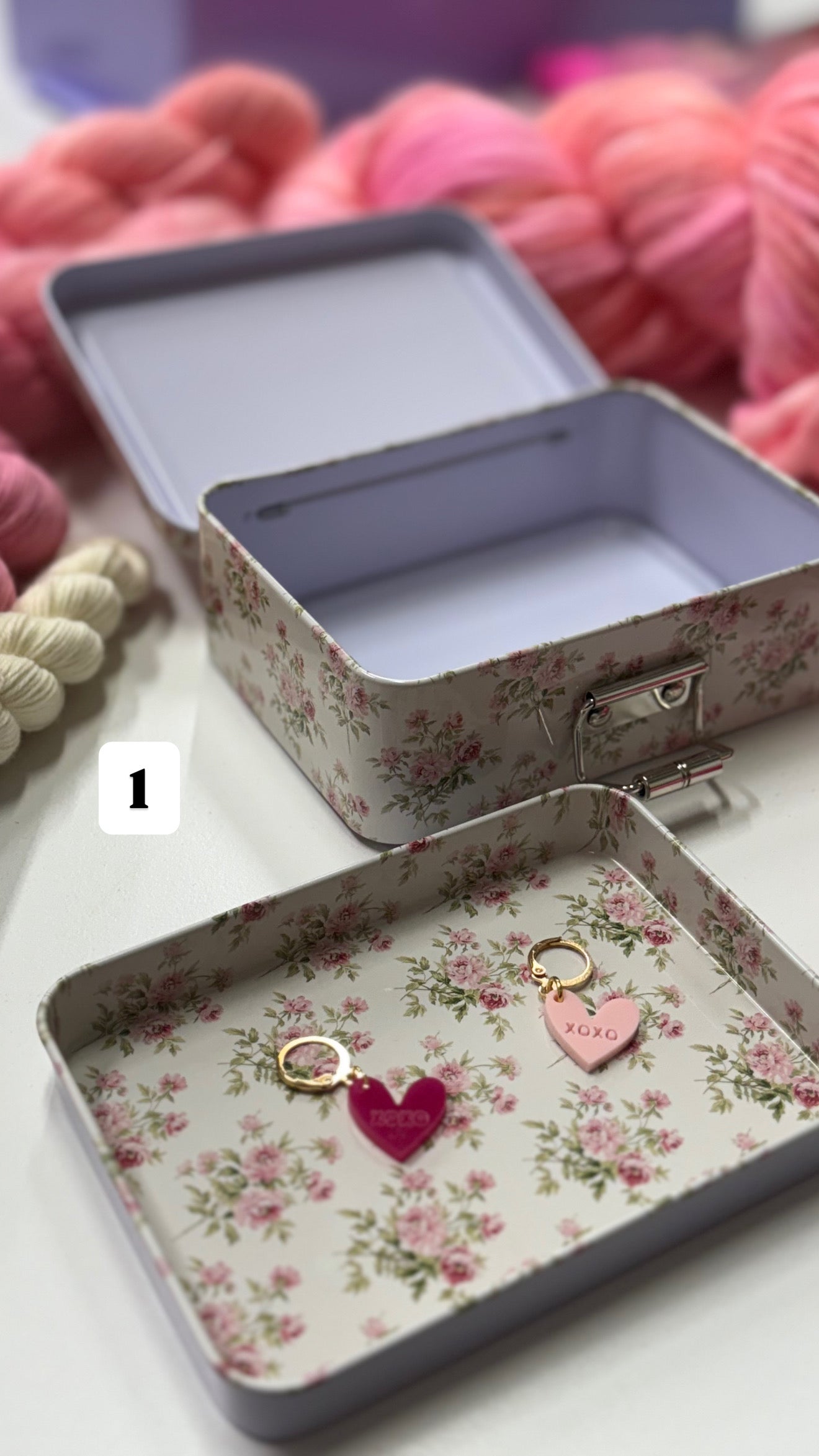 Vintage roses metal tin for notions