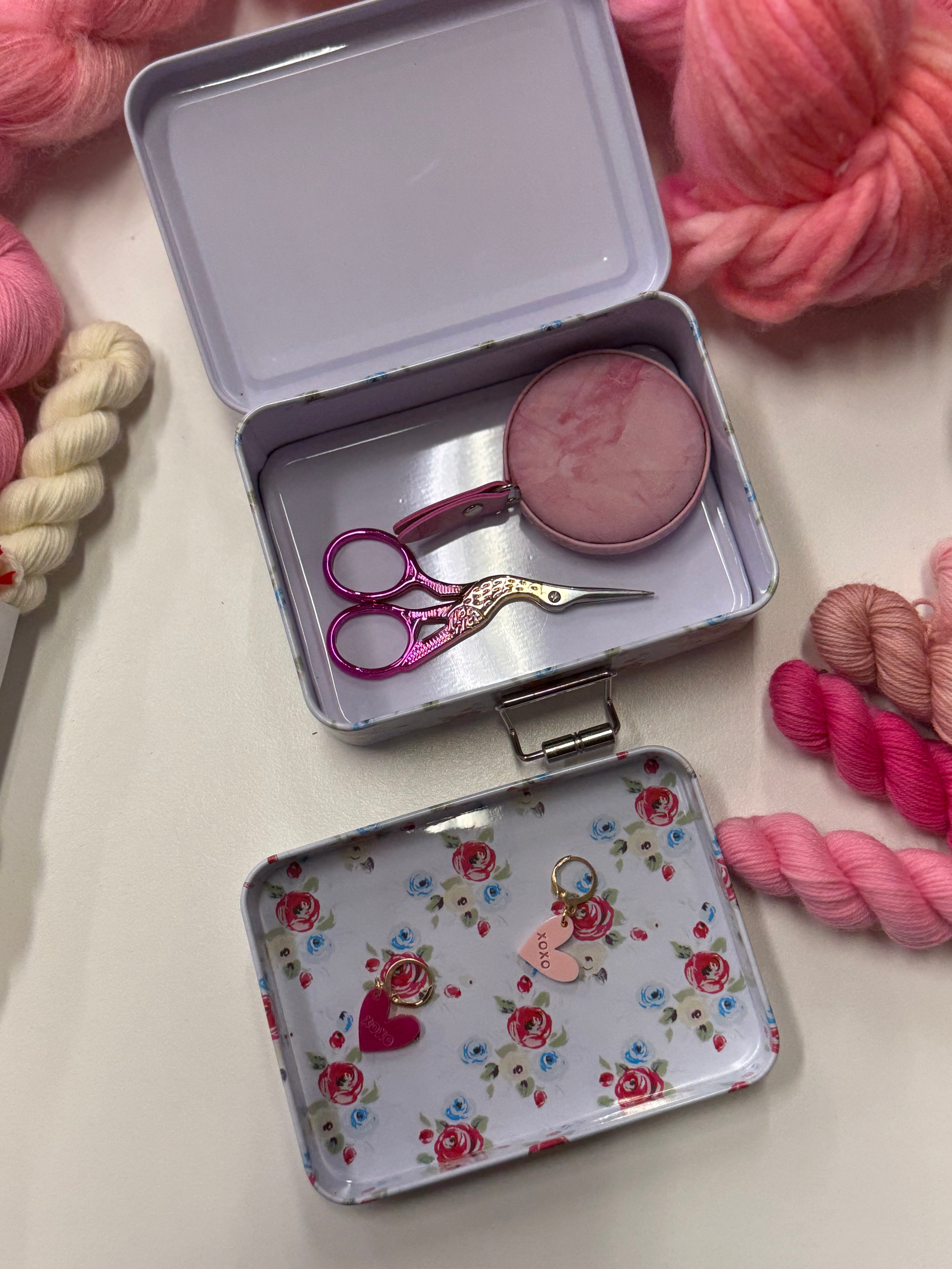 Vintage roses metal tin for notions