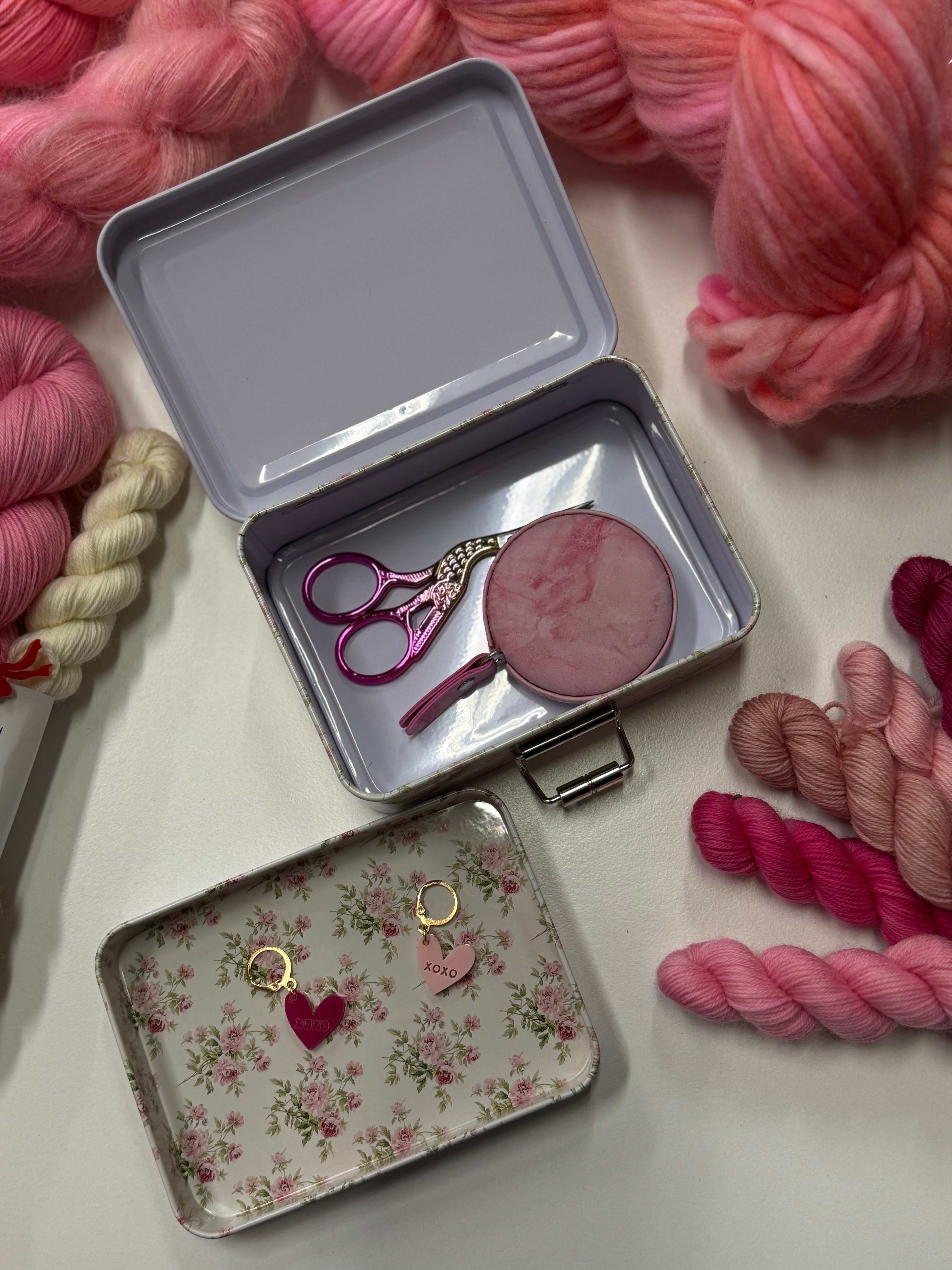 Vintage roses metal tin for notions