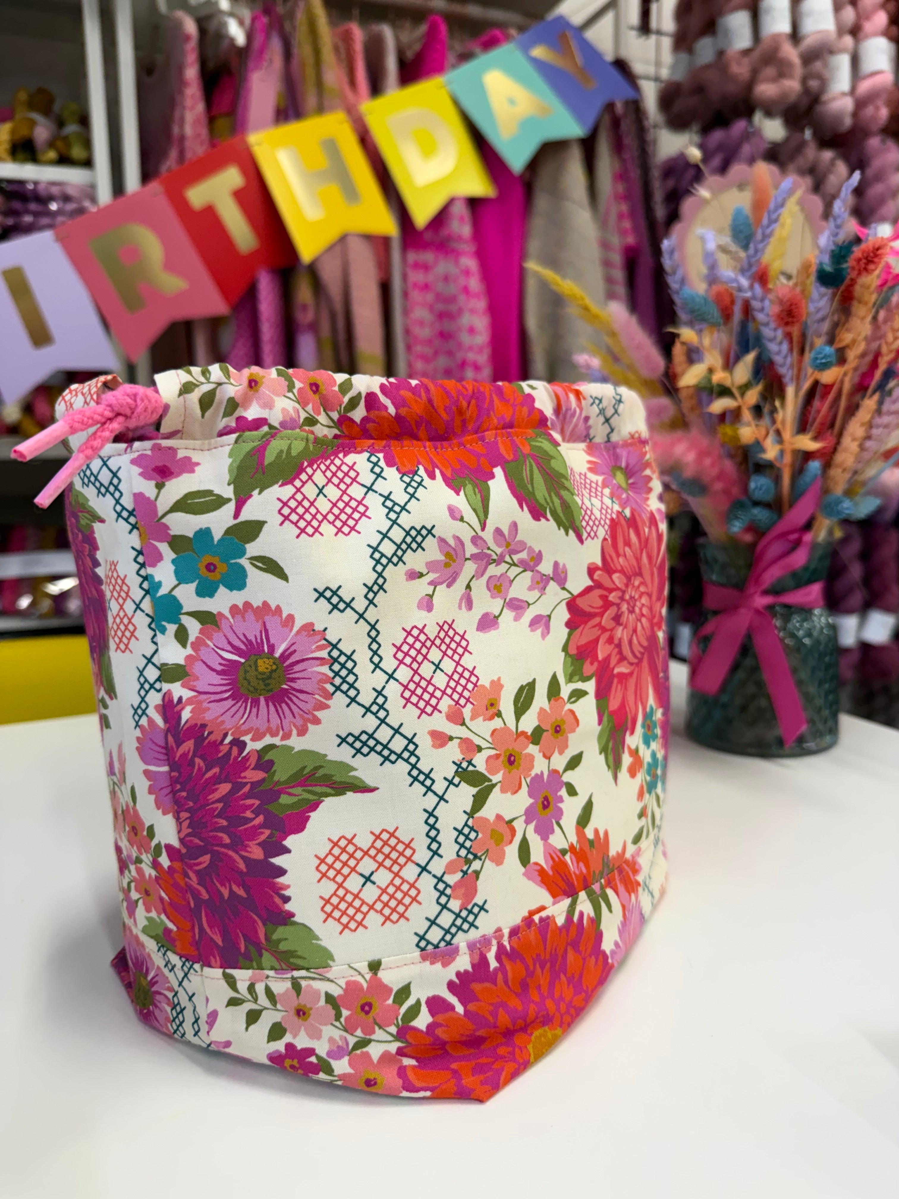 Made to order - Project Bag Style 01 - Cream Cross Stitch