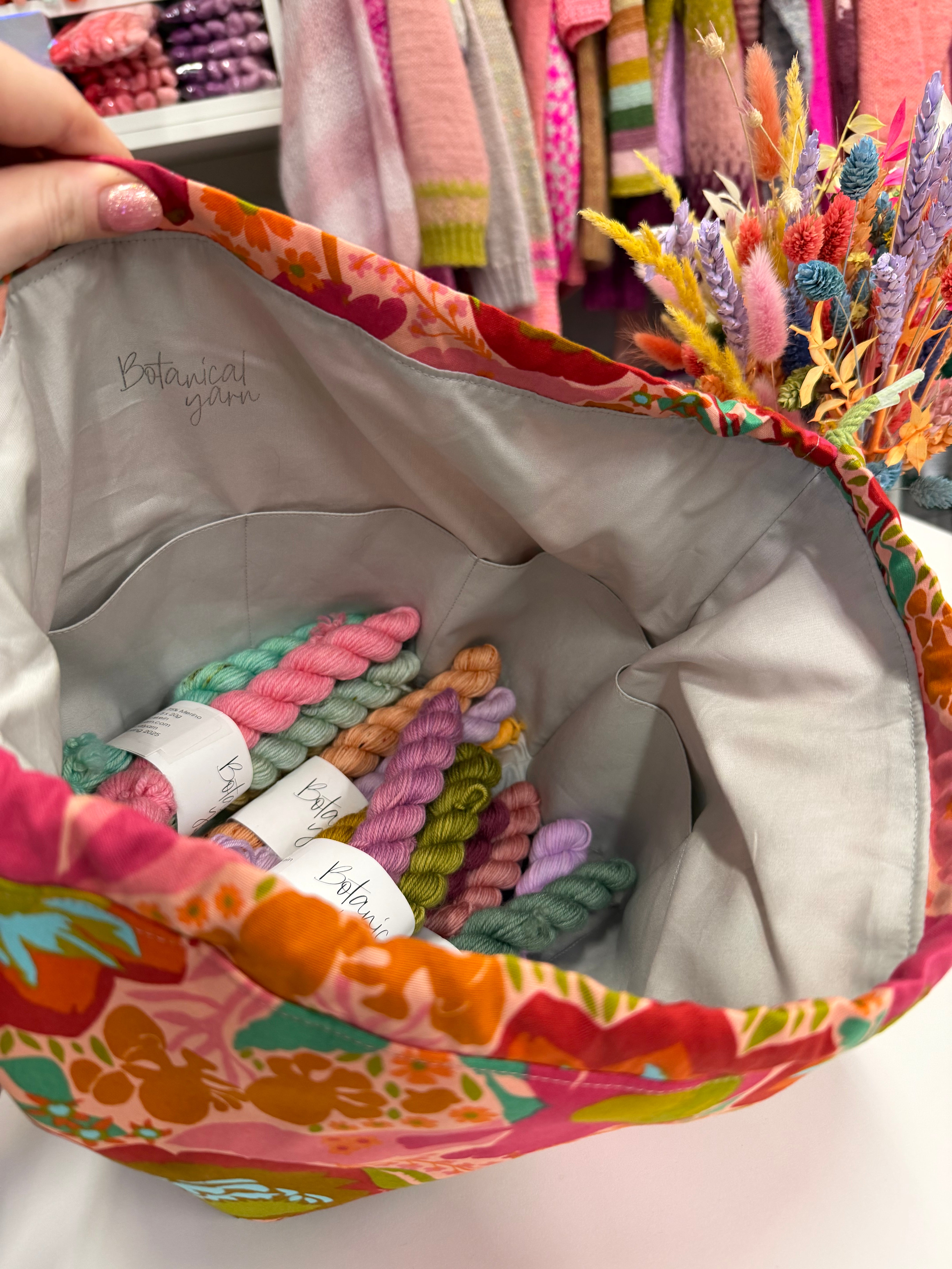 Made to order - Project Bag Style 01 - Pink & Green Seed heads