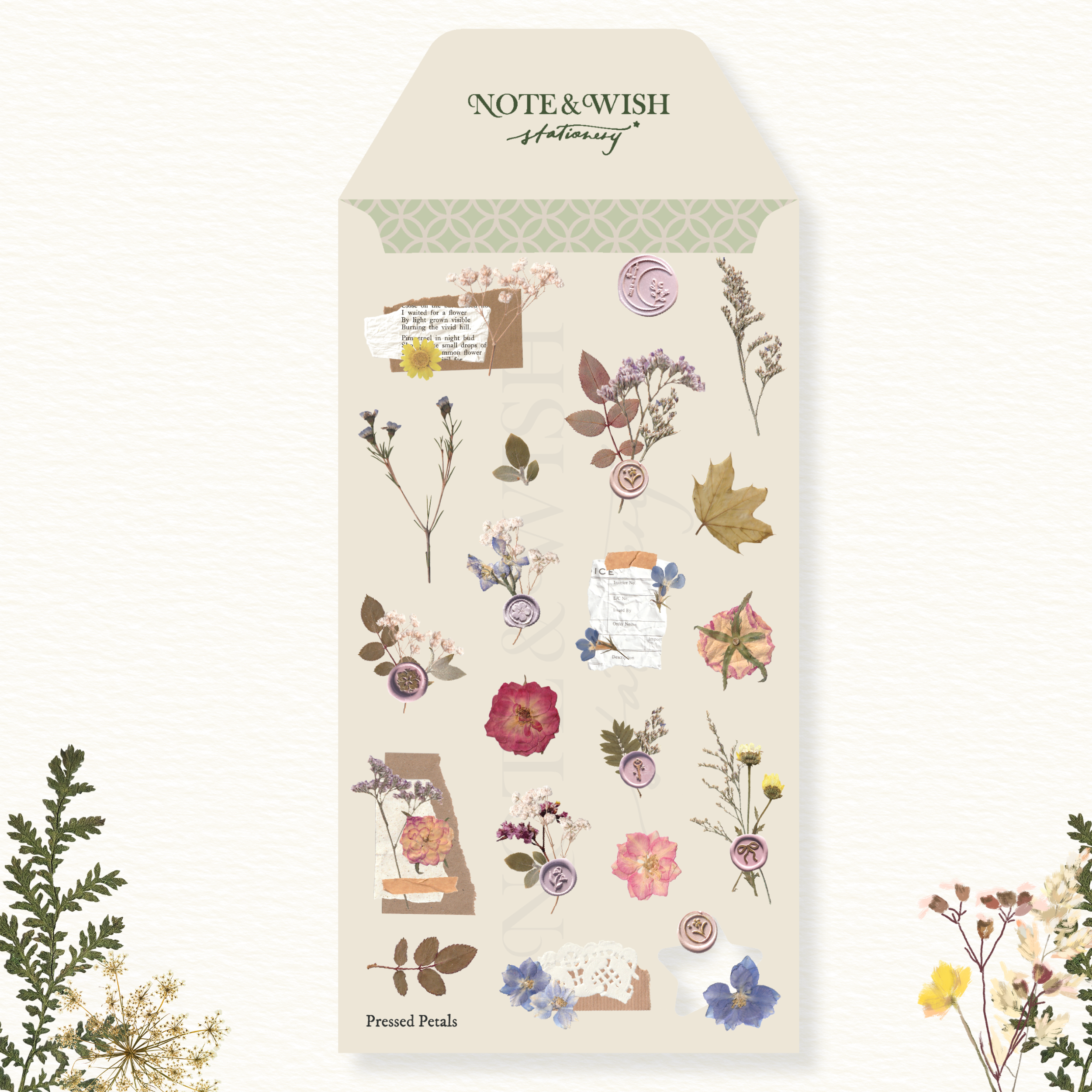 Vintage Botanical Journal Stickers - Pressed Petals PVC Sticker Sheet