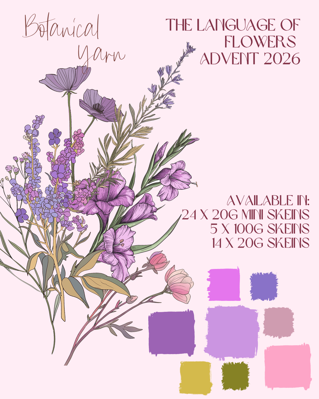 2026  Botanical yarn Advent Calendar Language of Flowers 24 x 20g Merino Sock