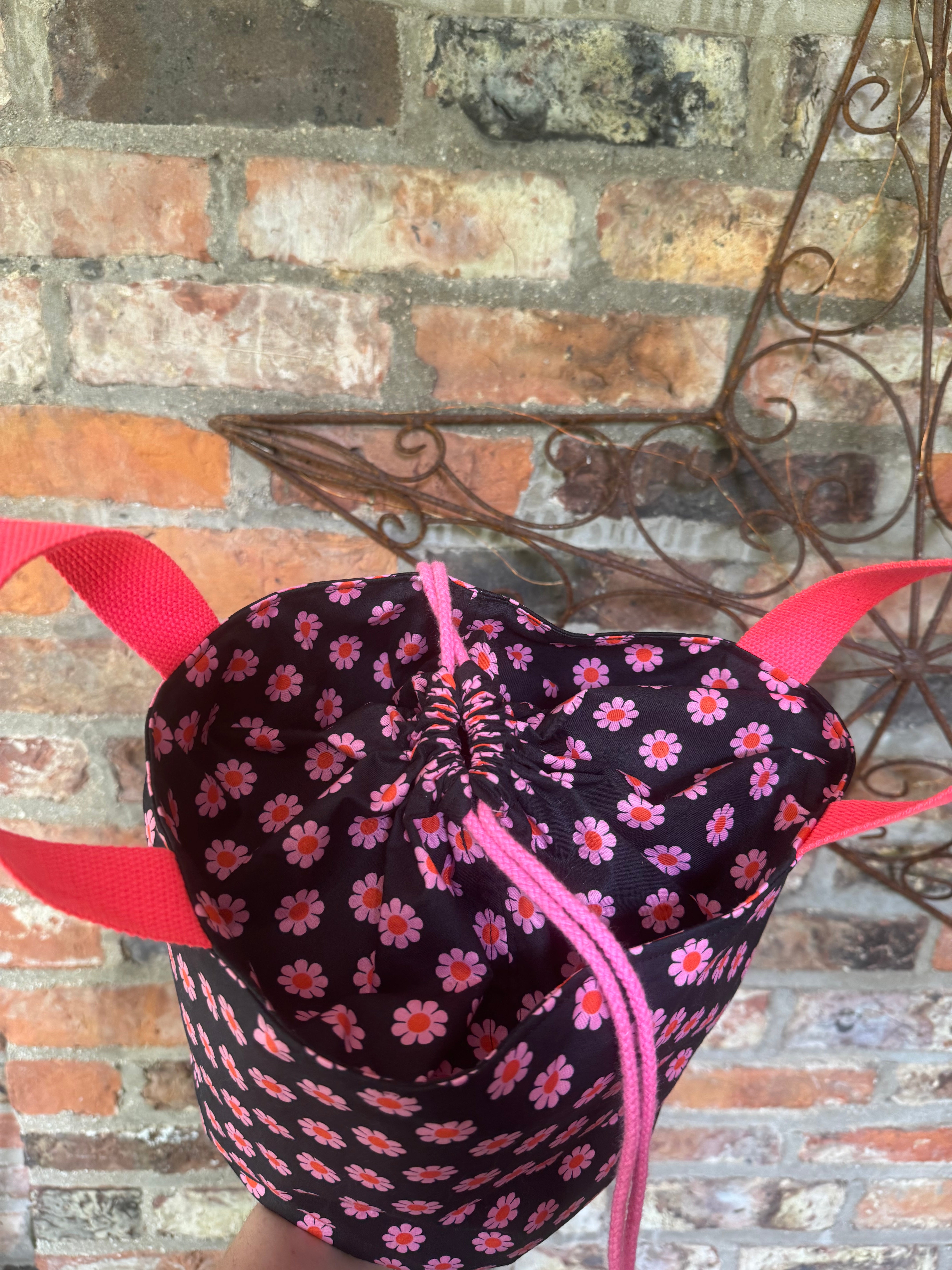 Made to order - Project bag style 03 -  Black with pink flowers
