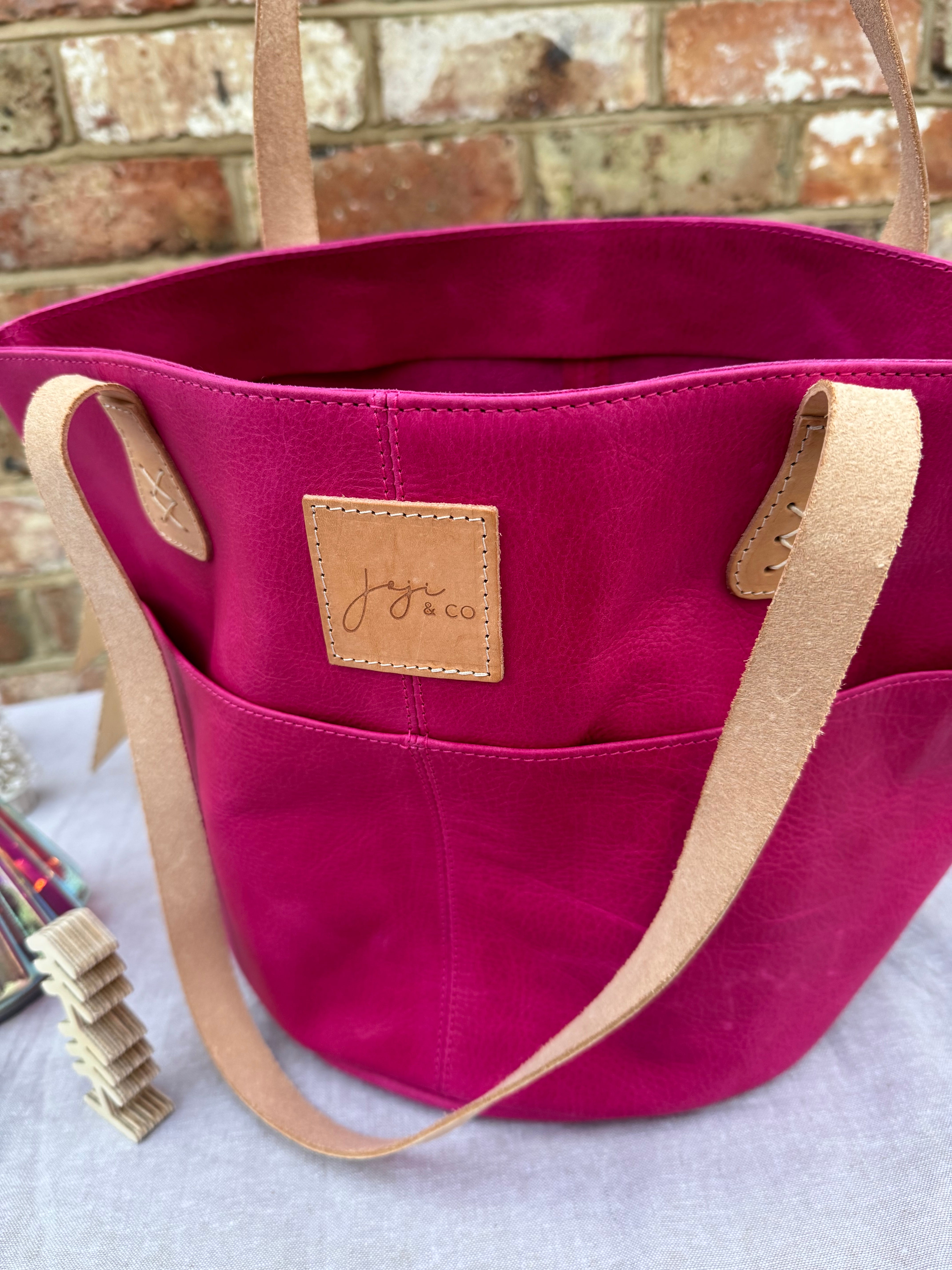Joji & Co Hot Pink mini delta Leather bag