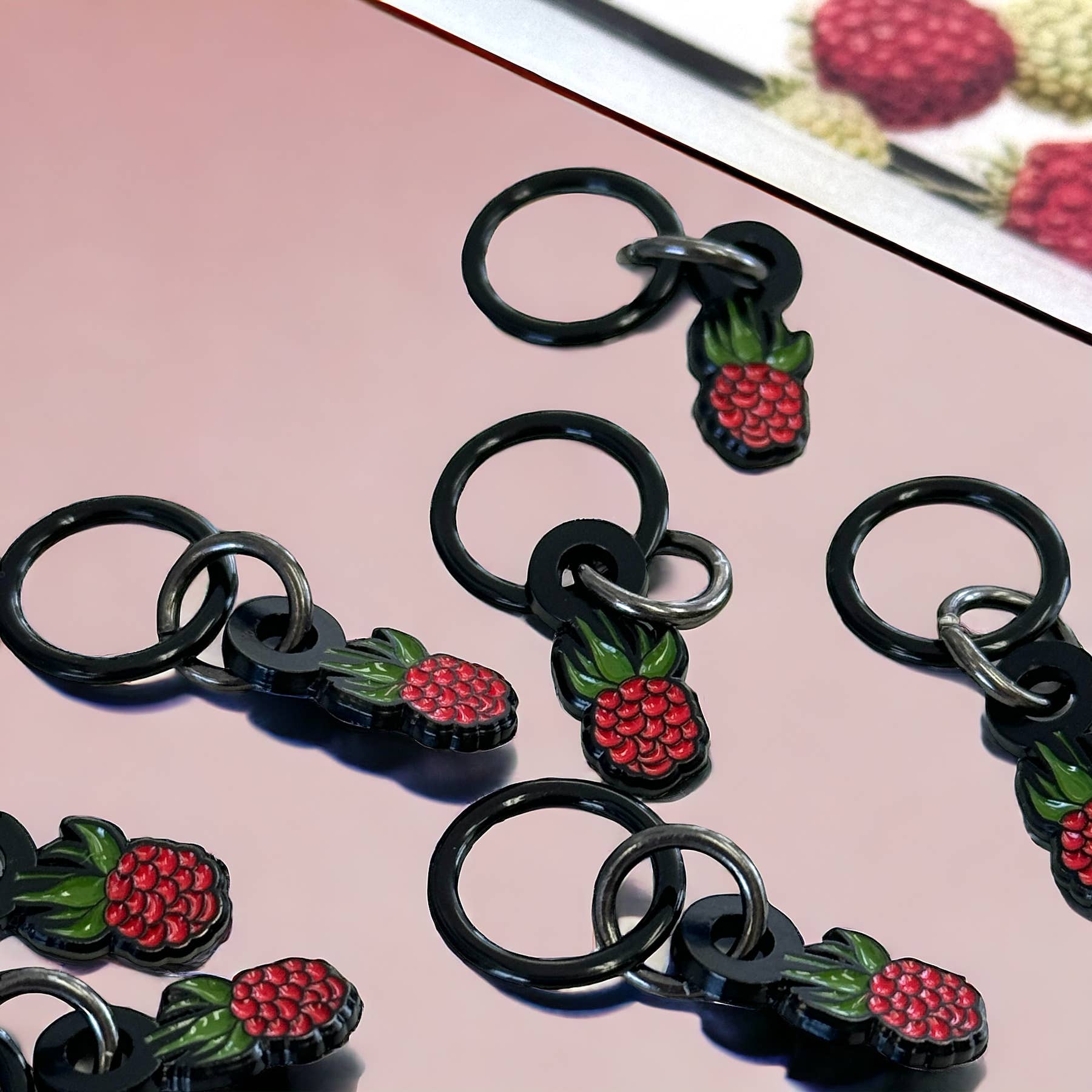Raspberry stitch markers for knitting