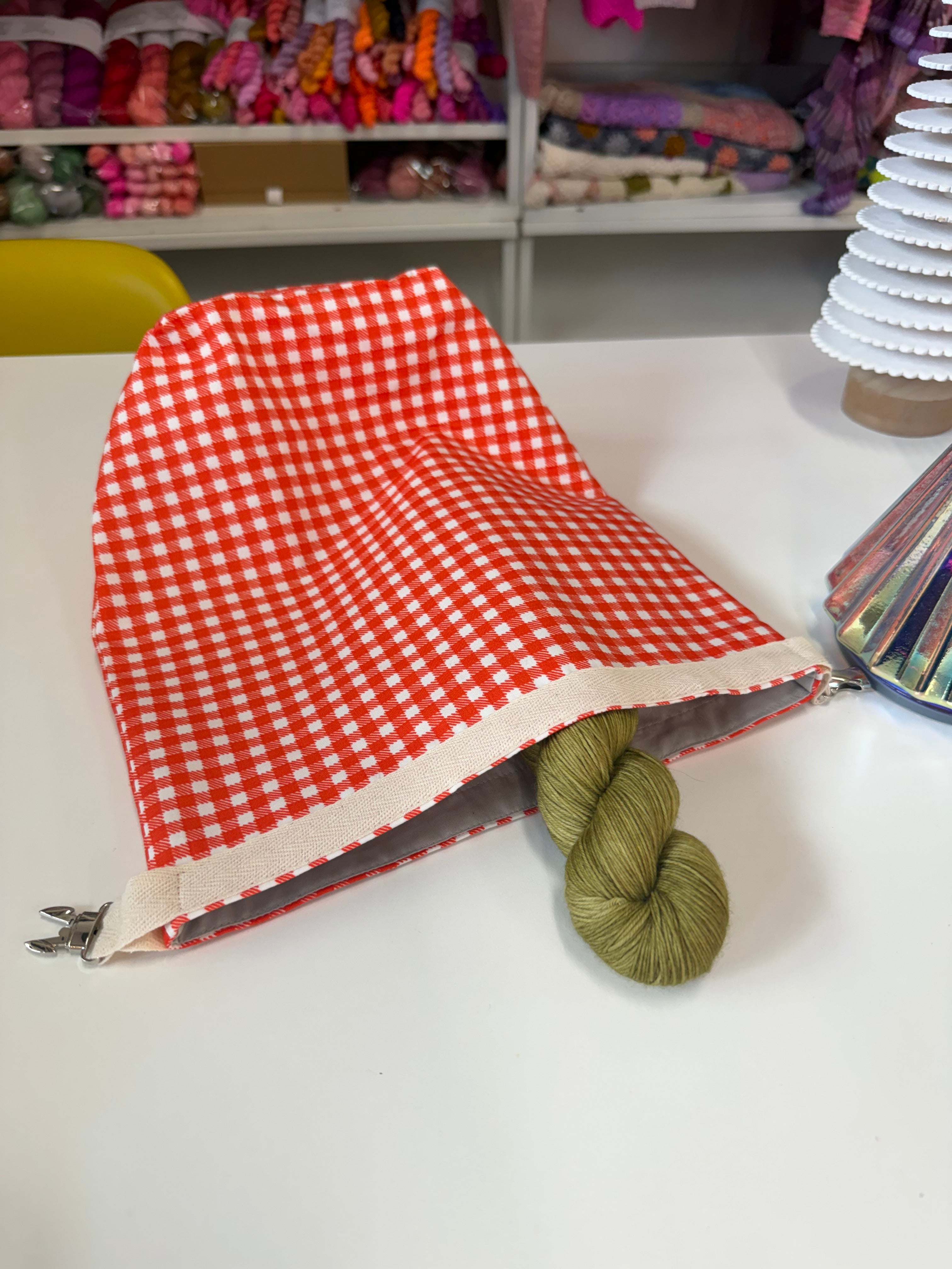Ready to ship - Project Bag Style 04 - Roll Top - Red Gingham