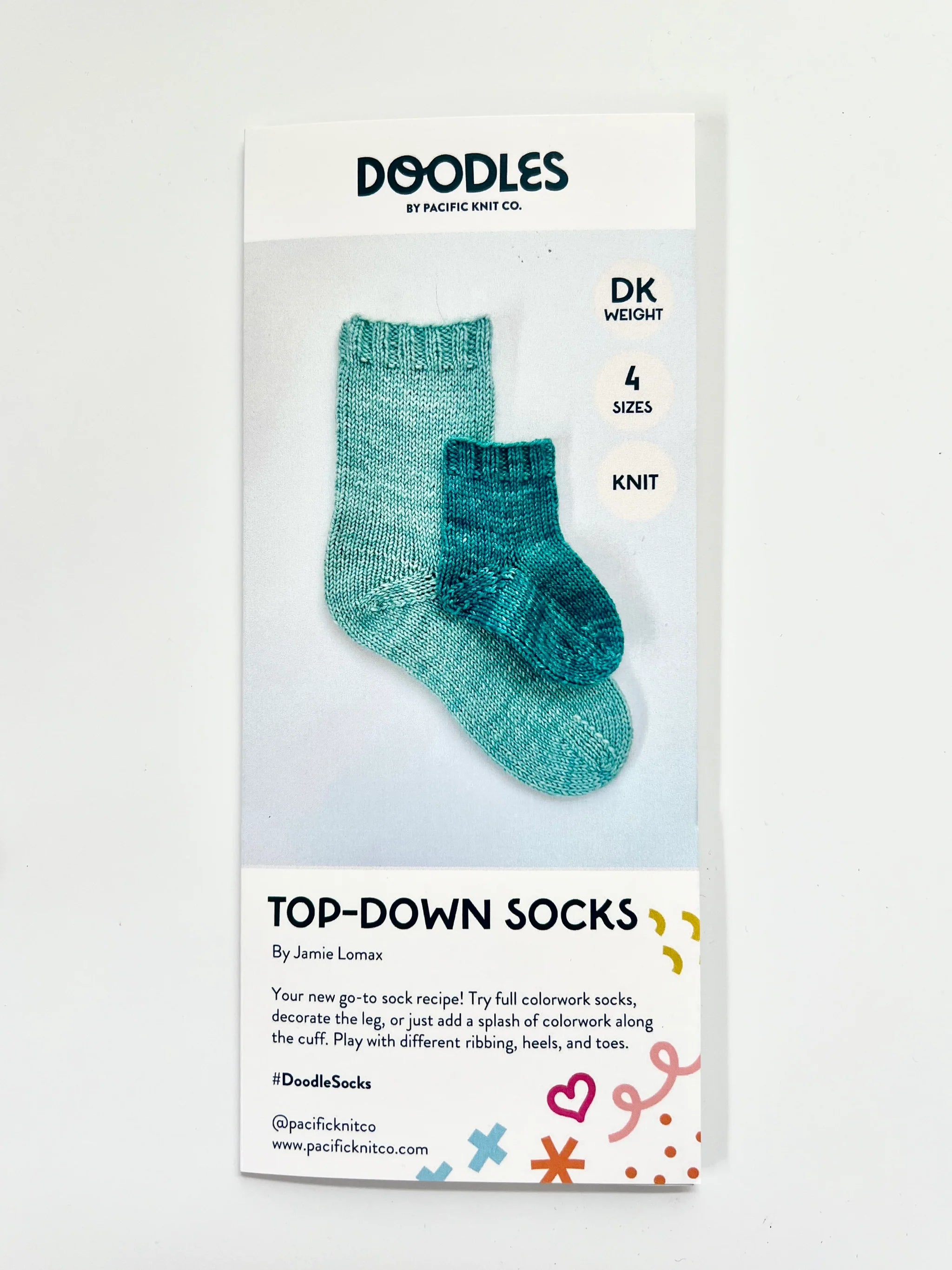 Base Doodle Top Down Sock DK Pattern - Printed Brochure -Jamie Lomax Doodle Deck