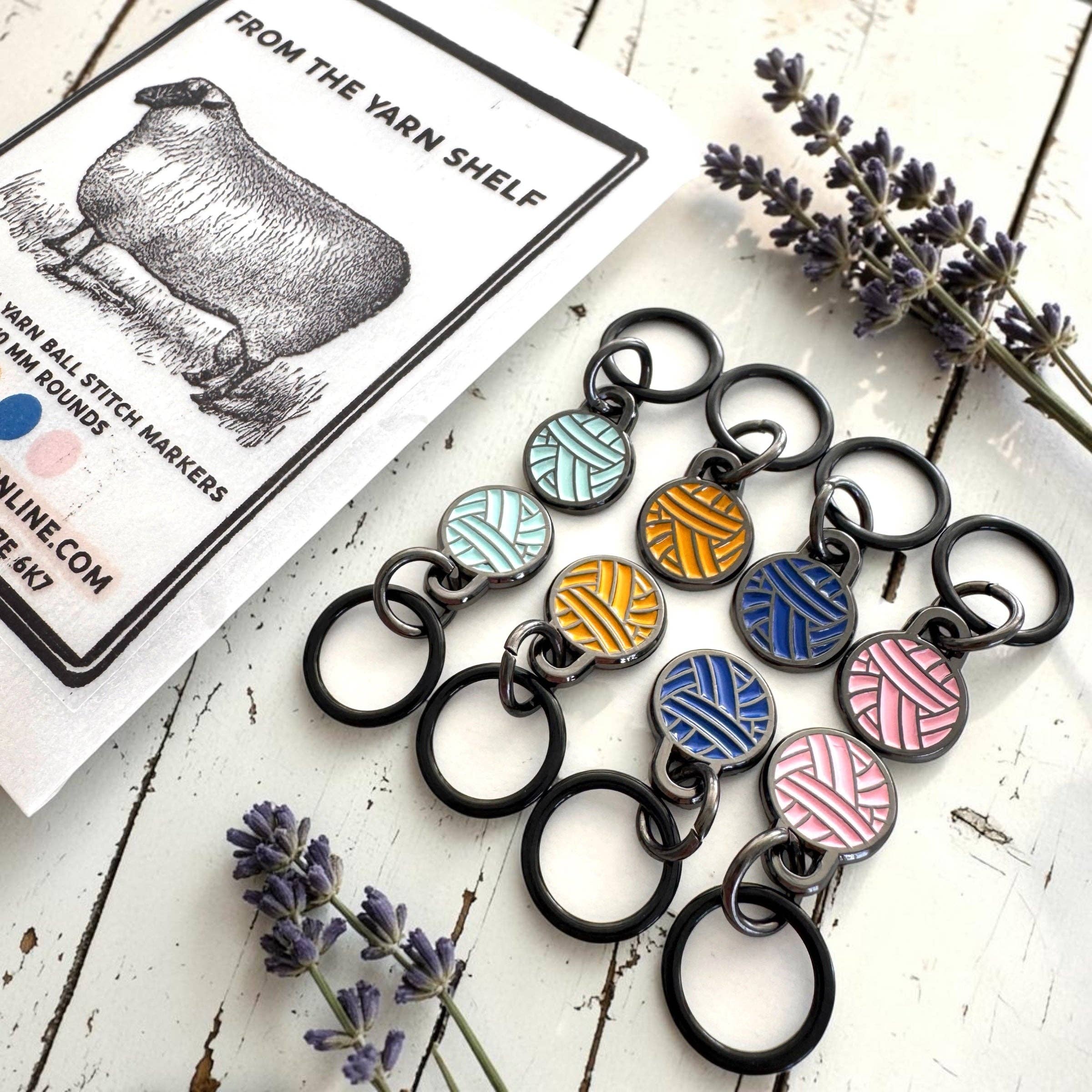 From the Yarn Shelf – Yarn Ball Stitch Marker Set (Set of 8) | Knitting Stitch Markers