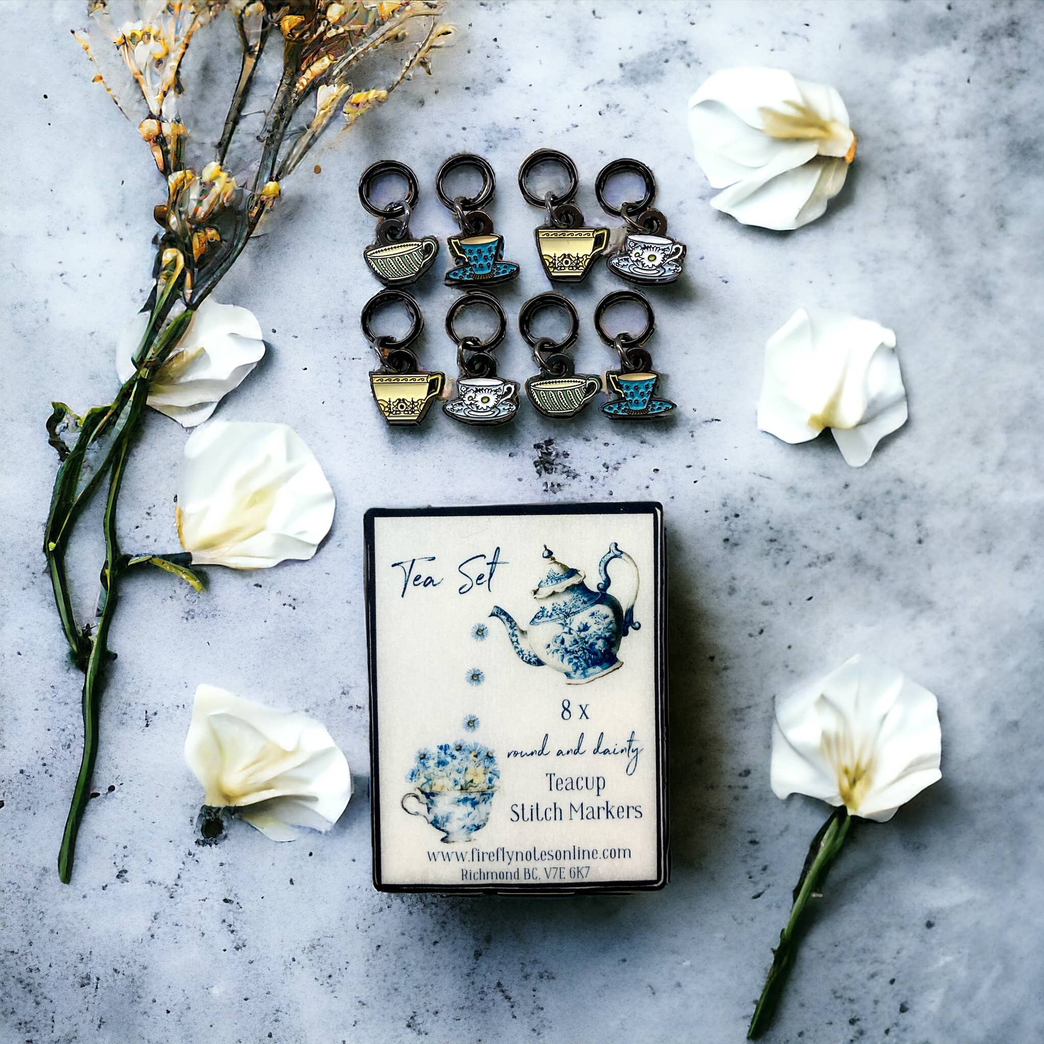 Tea set knitting stitch markers