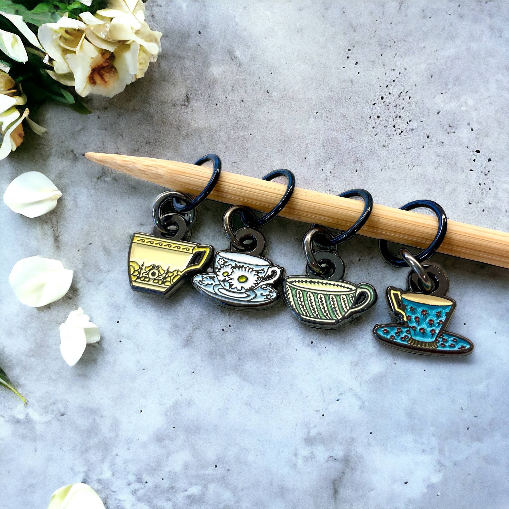 Tea set knitting stitch markers
