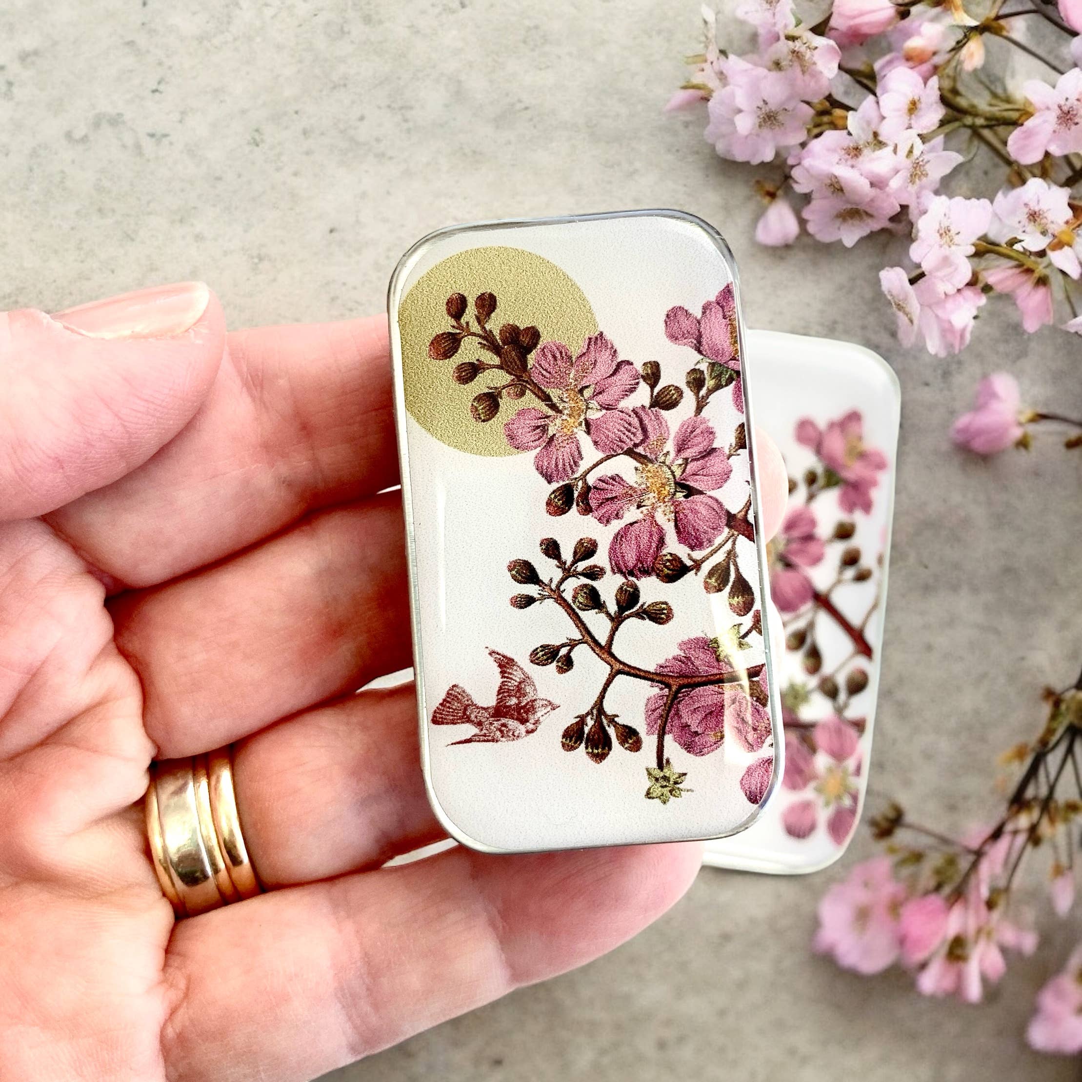 Cherry Blossom & Swallow Notions tin