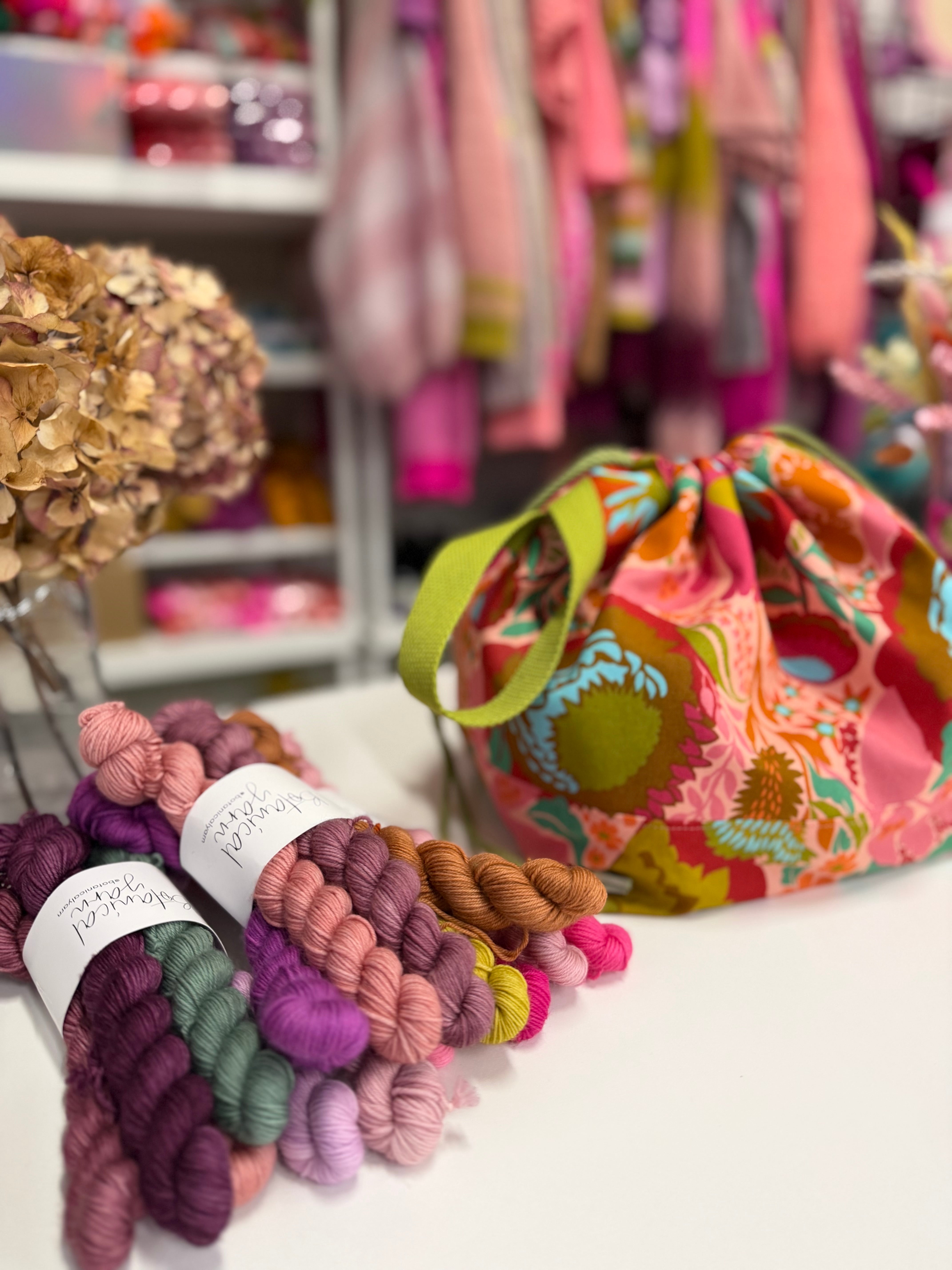 Made to order - Project Bag Style 01 - Pink & Green Seed heads