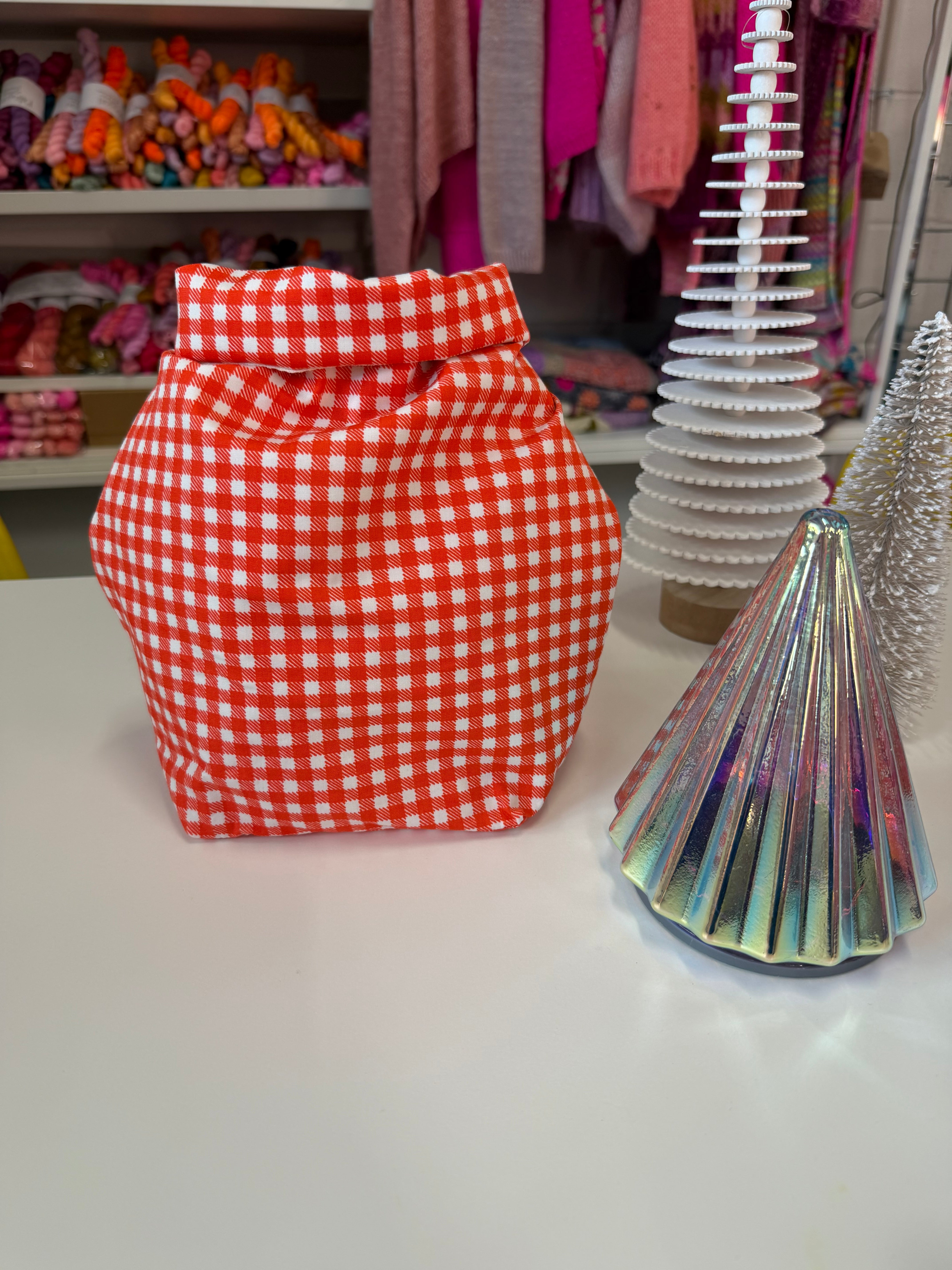 Ready to ship - Project Bag Style 04 - Roll Top - Red Gingham
