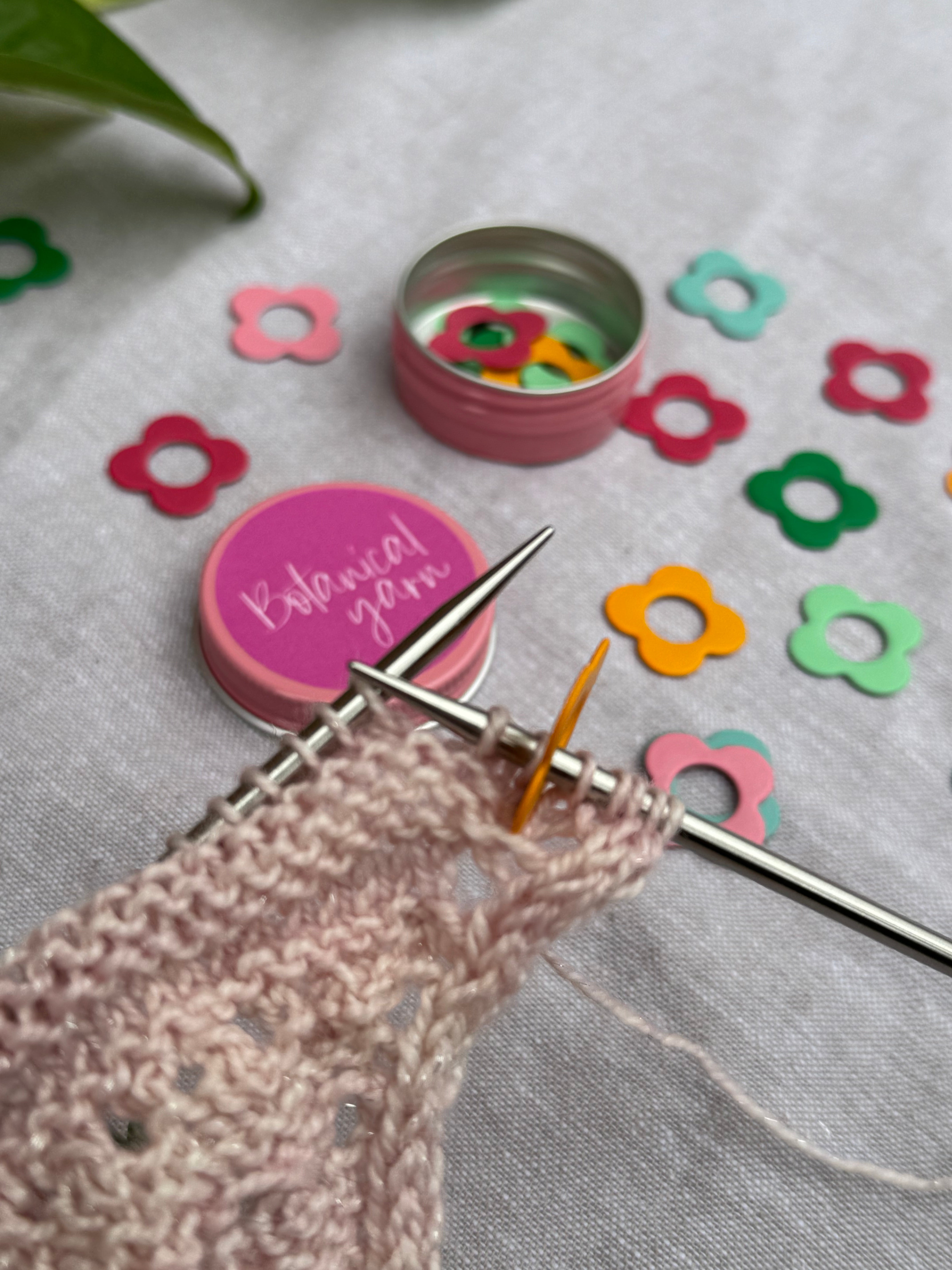 Flower four petal stitch markers in tin