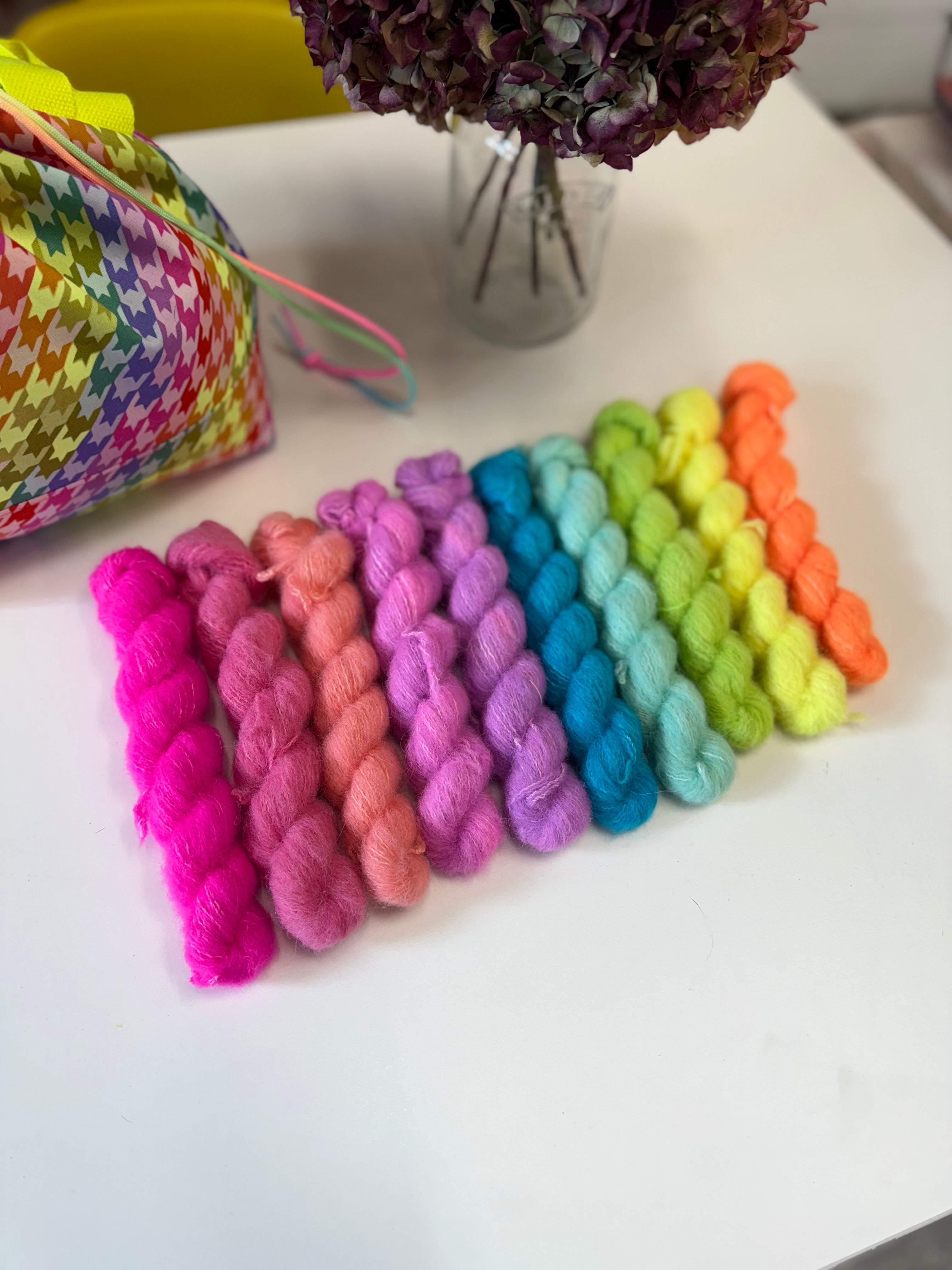 Ready to ship - The Big Flock Neon 10 x 20g Natural Fluff Mini Skein Set