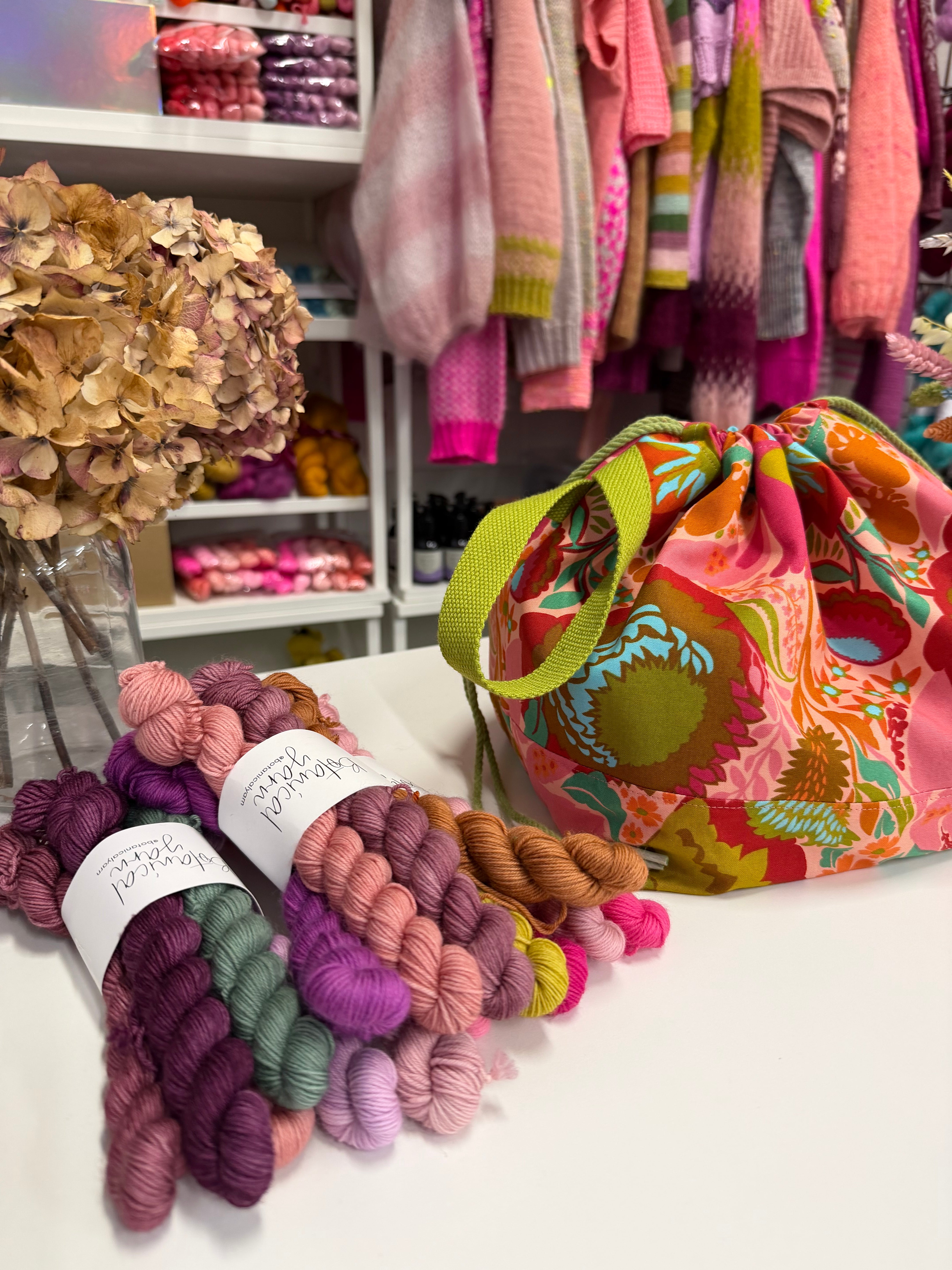 Made to order - Project Bag Style 01 - Pink & Green Seed heads