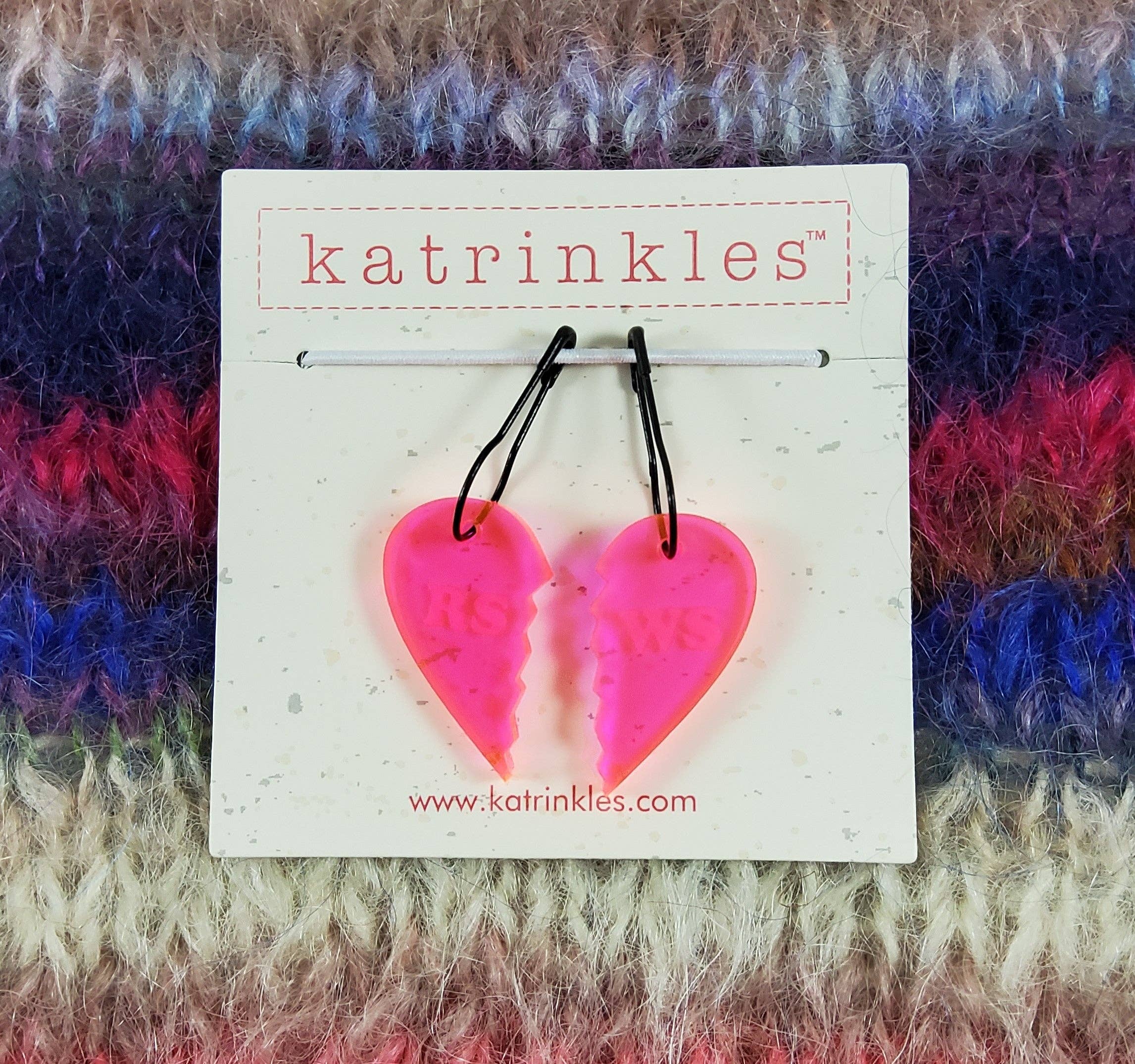 Katrinkles RS WS Heart Best Friend Stitch Markers - Pink Fluorescent