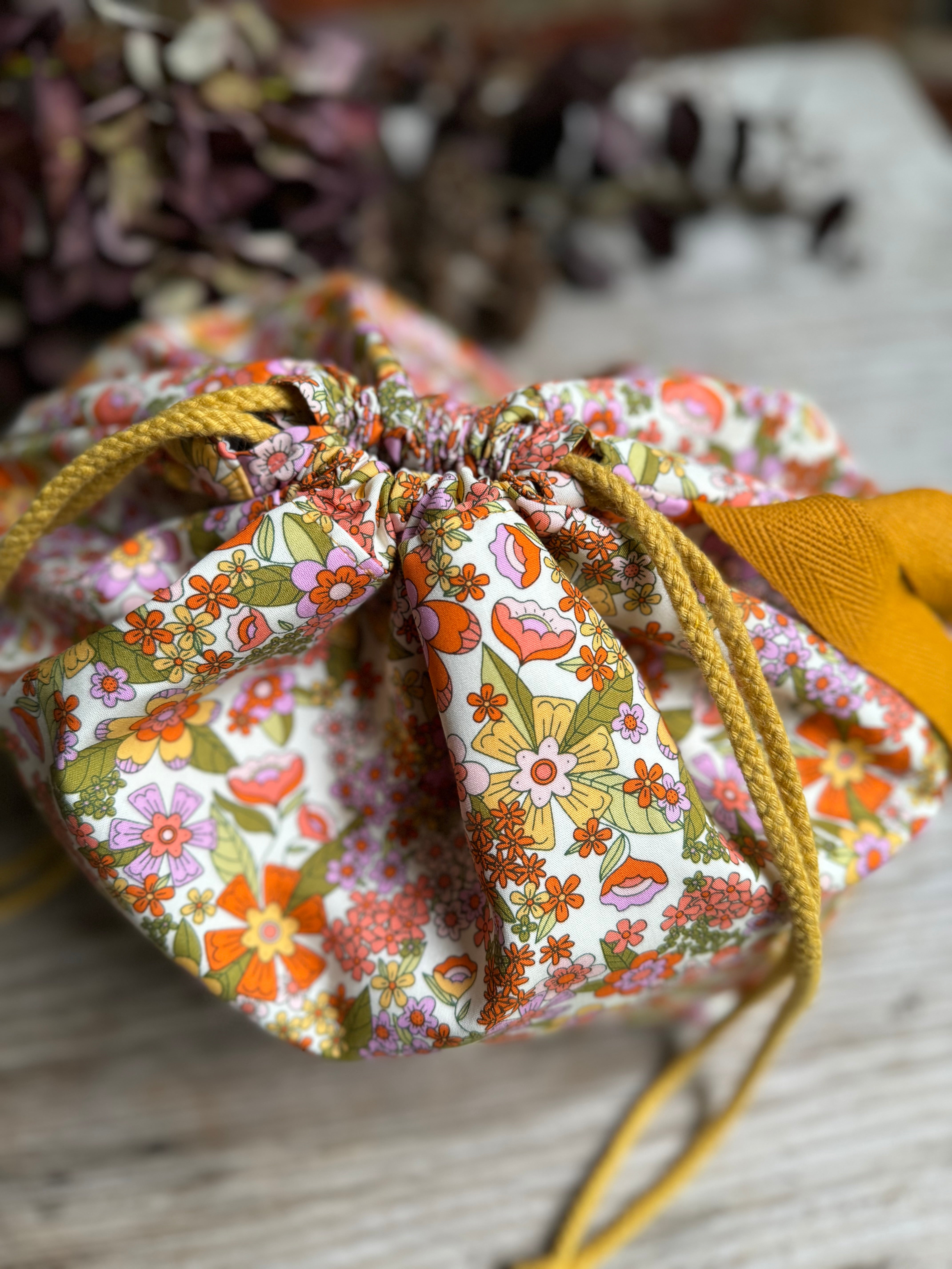 Made to order - Project Bag Style 01 - Yellow and Pink Vibe floral fabric