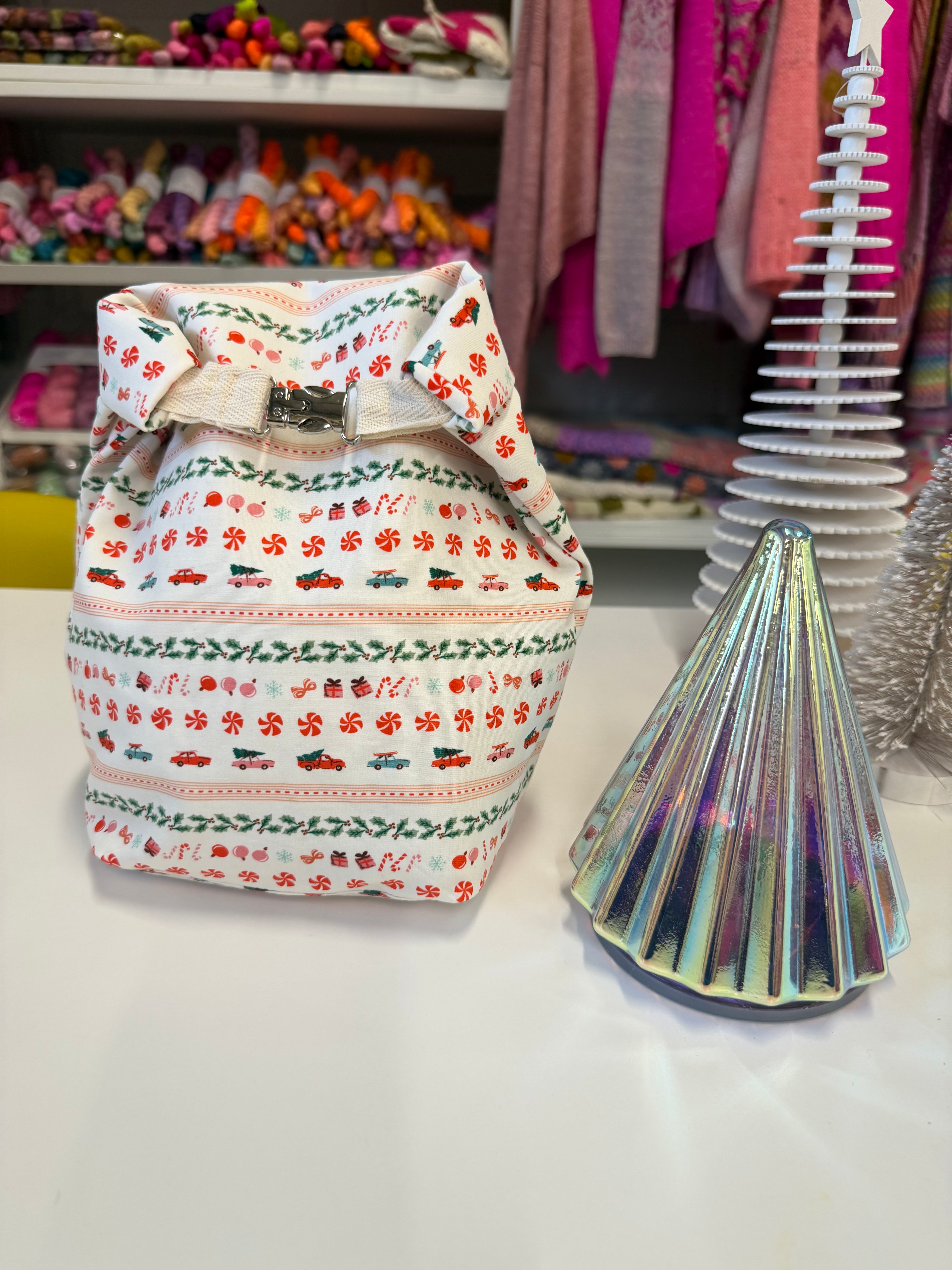 Ready to ship - Project Bag Style 04 - Roll Top - Christmas Cars & Candy
