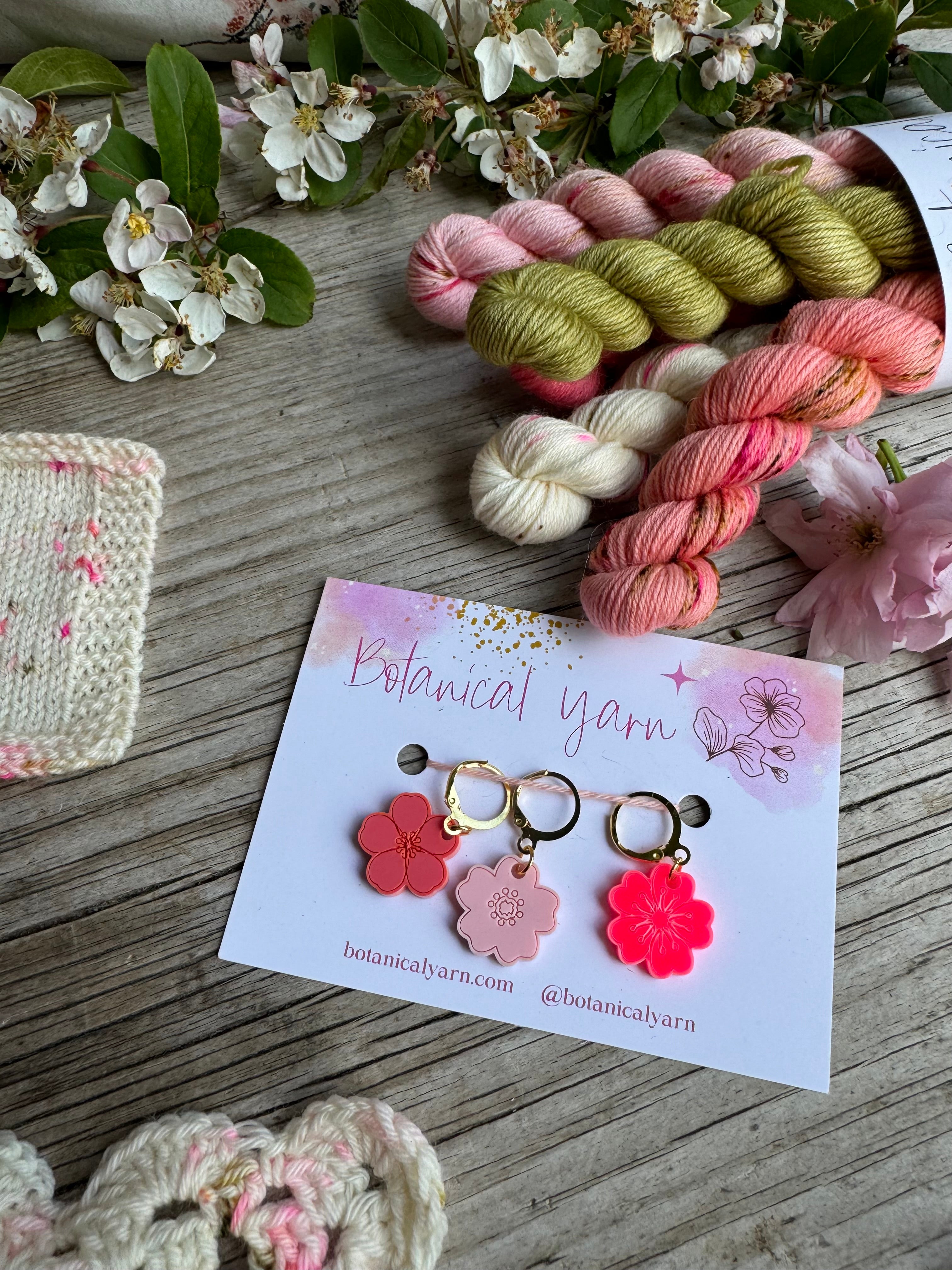 Sakura Stitch markers / progress keepers made in collaboration with Unwrapped Yarn