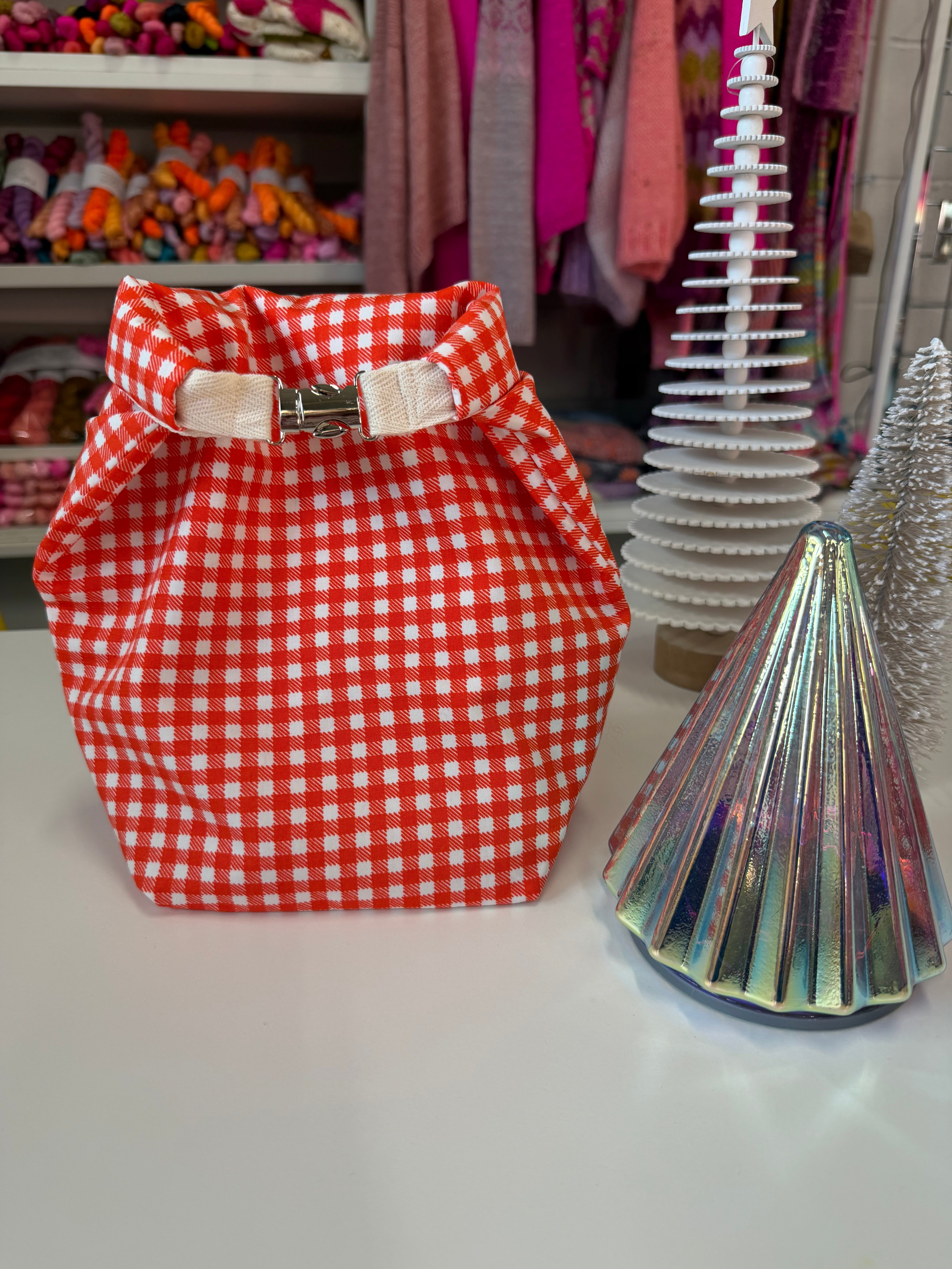Ready to ship - Project Bag Style 04 - Roll Top - Red Gingham