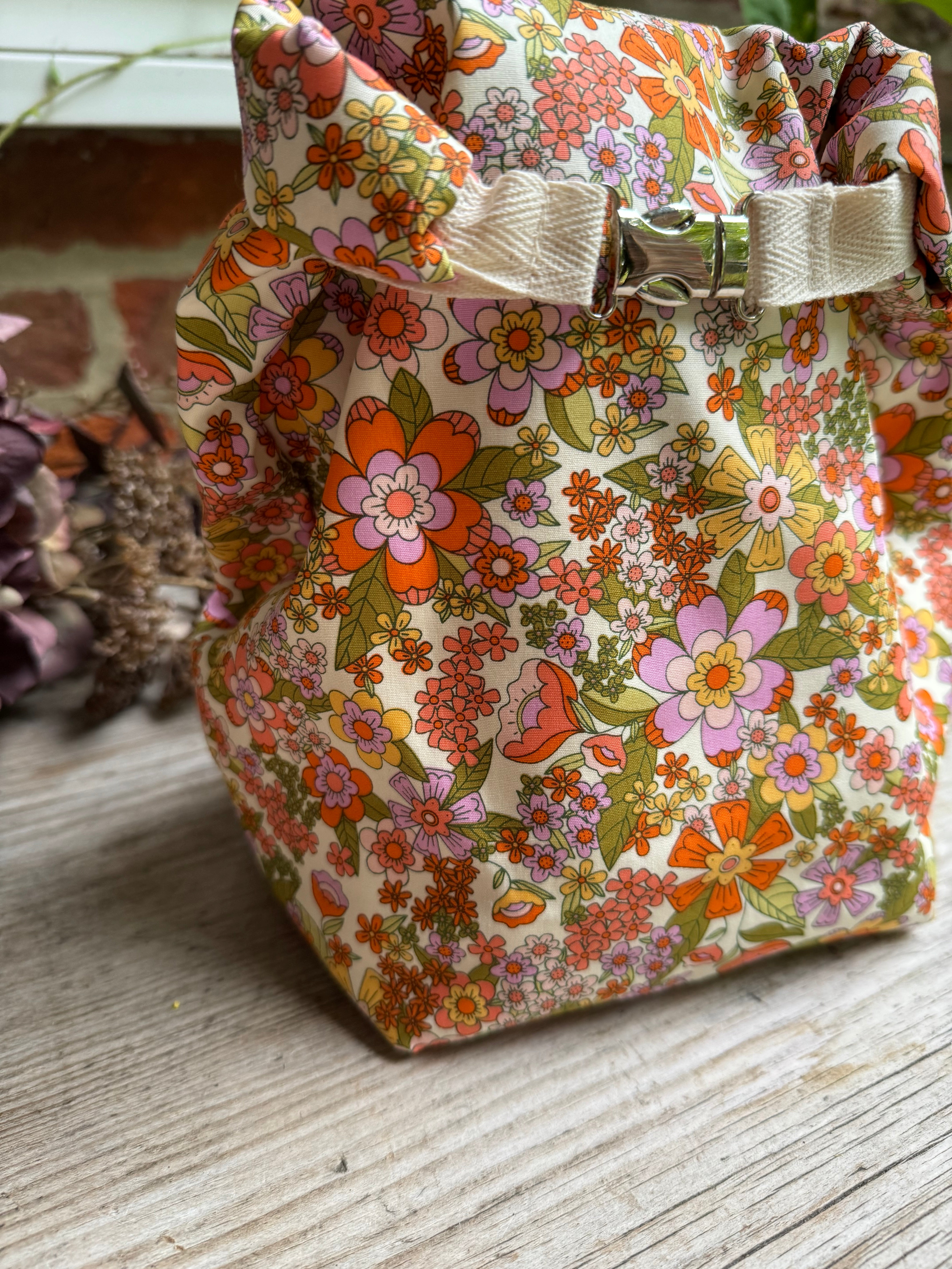 Project Bag Style 04 - Roll Top -  Yellow and Pink Vibe floral fabric