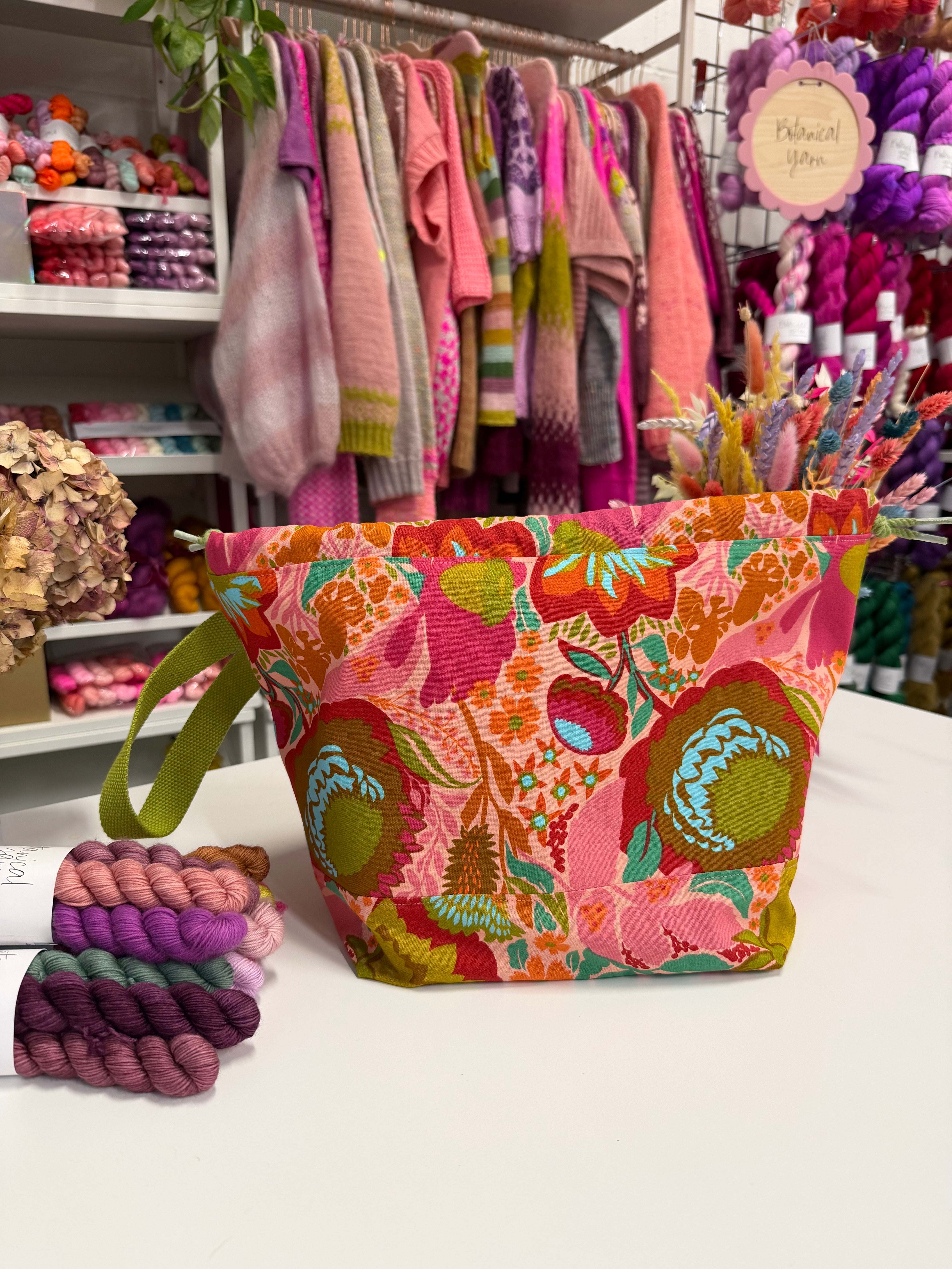 Made to order - Project Bag Style 01 - Pink & Green Seed heads