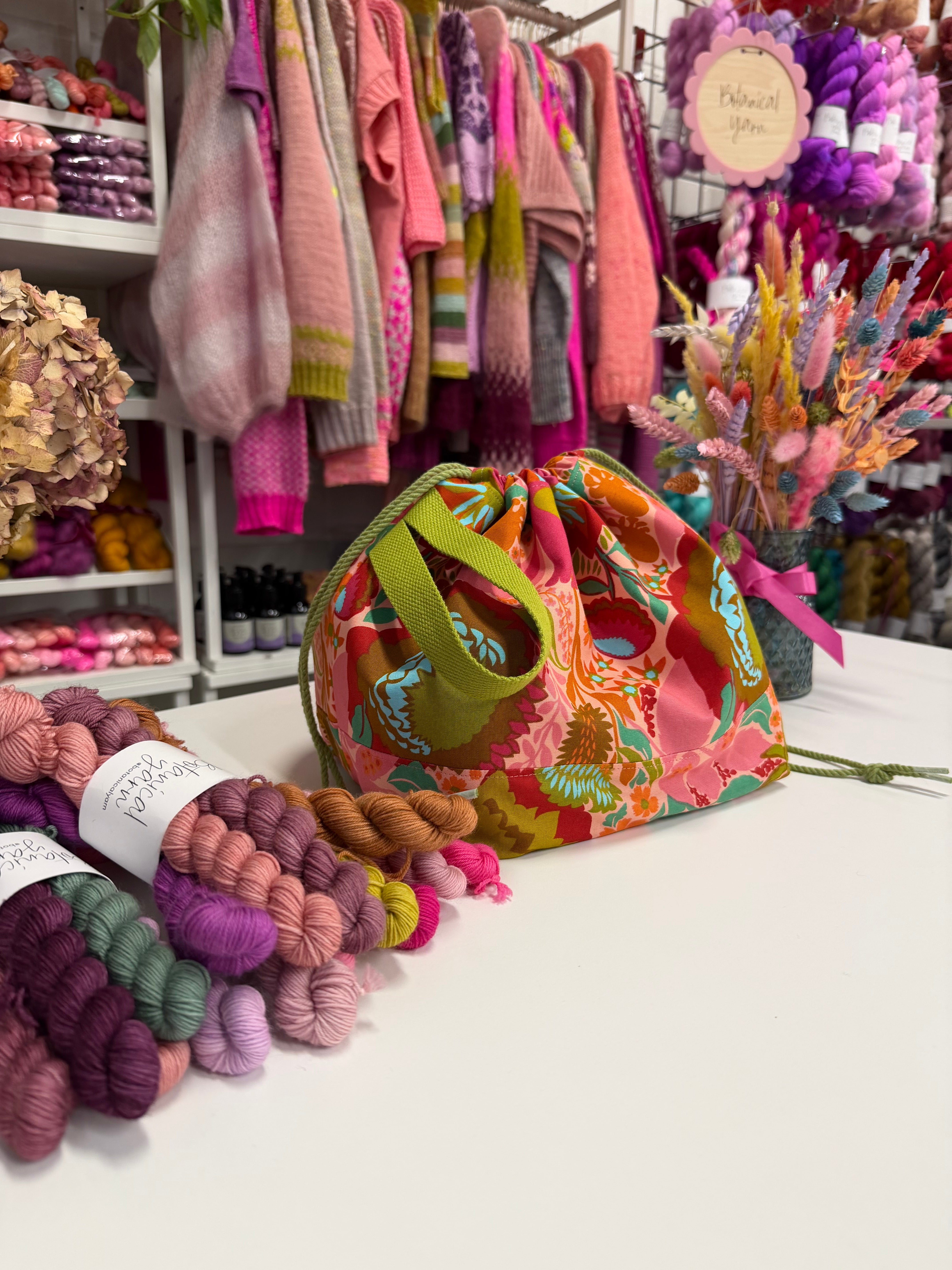 Made to order - Project Bag Style 01 - Pink & Green Seed heads