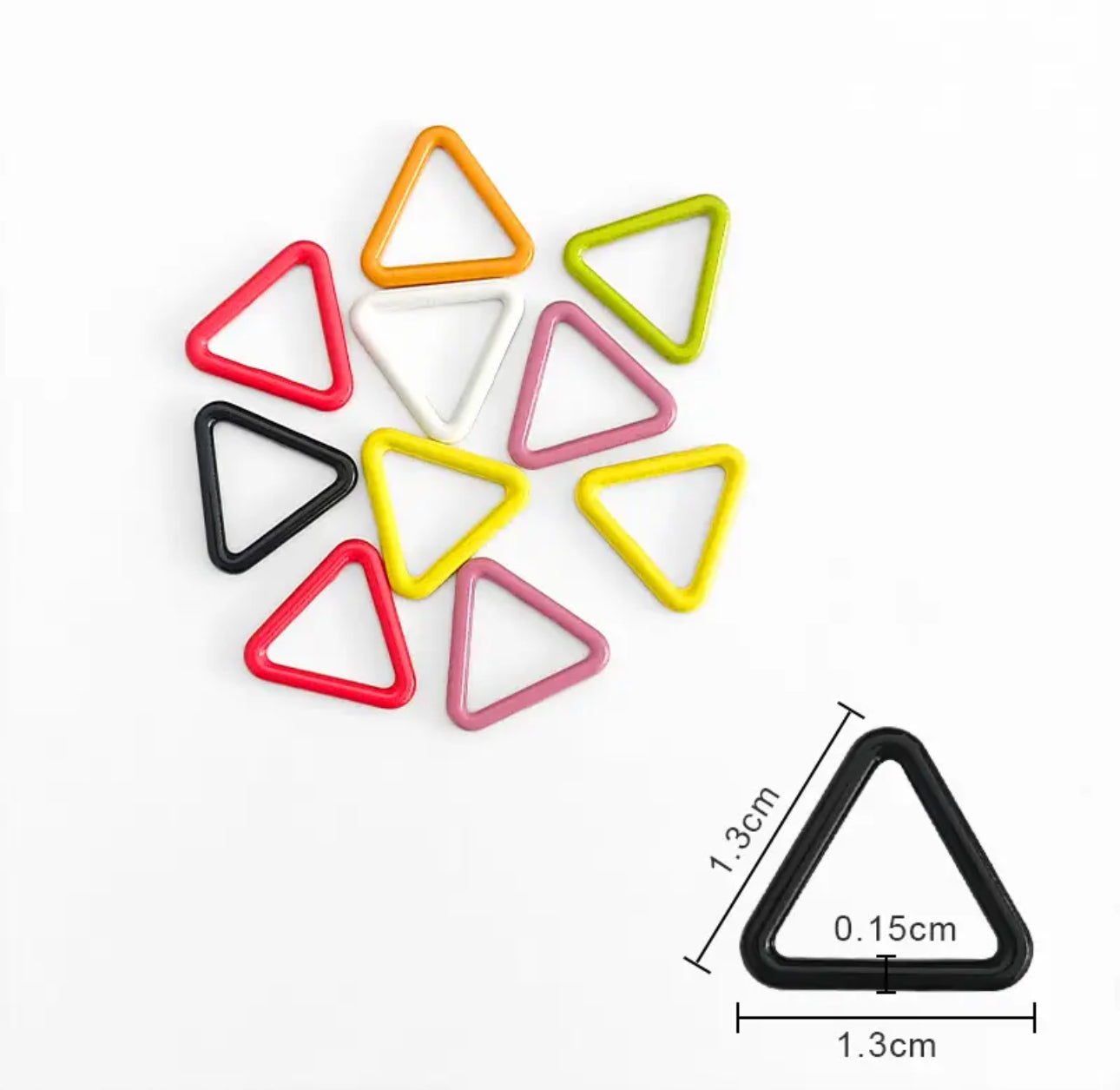 Triangle stitch markers in tin