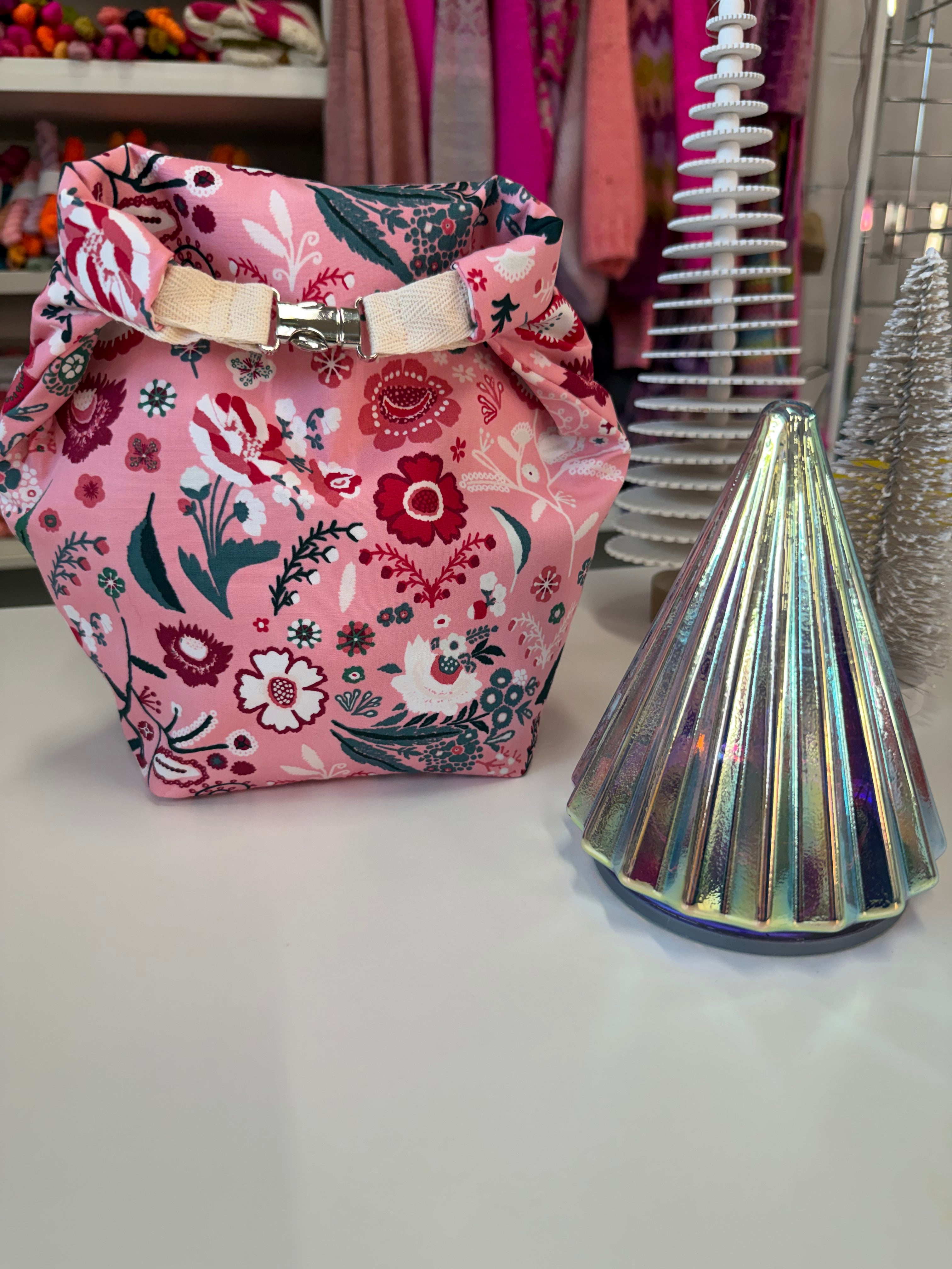 Ready to ship - Project Bag Style 04 - Roll Top - Festive Florals