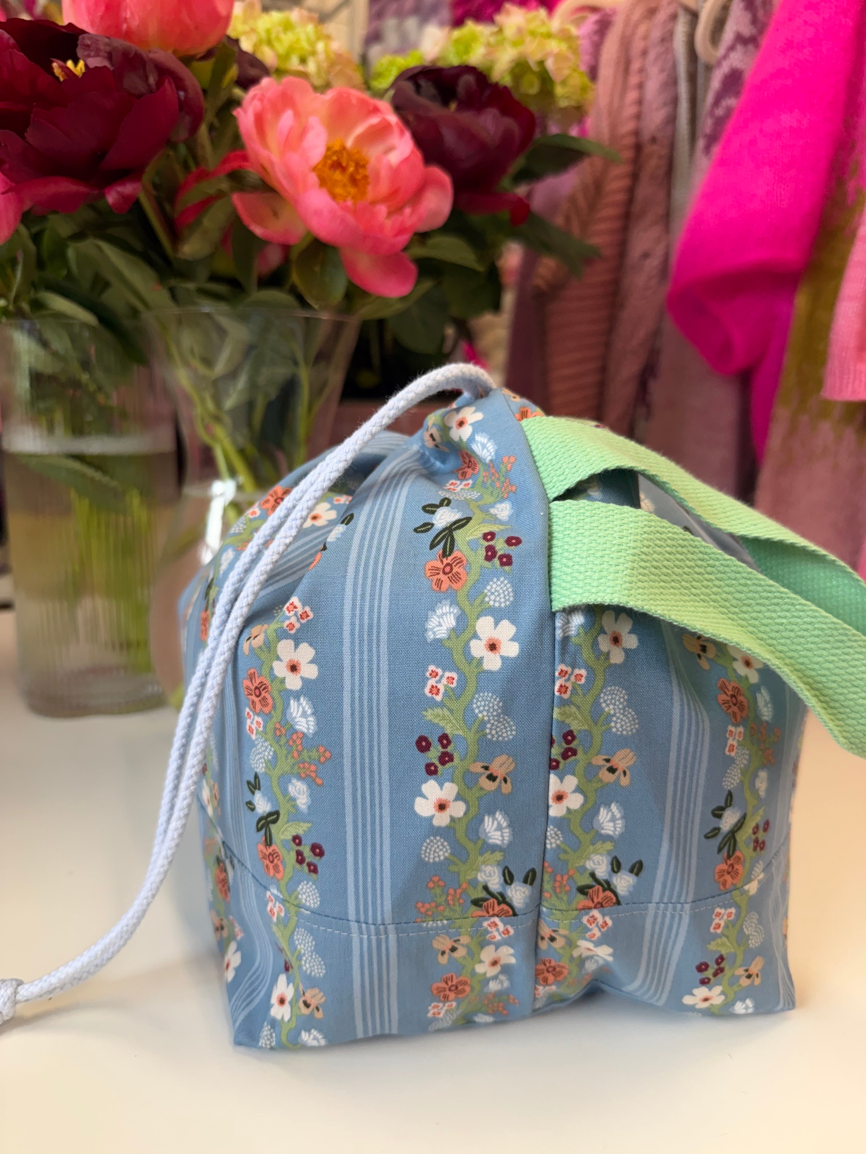 READY TO SHIP - Project Bag Style 01 -  Duck Egg Blue Floral Trellis