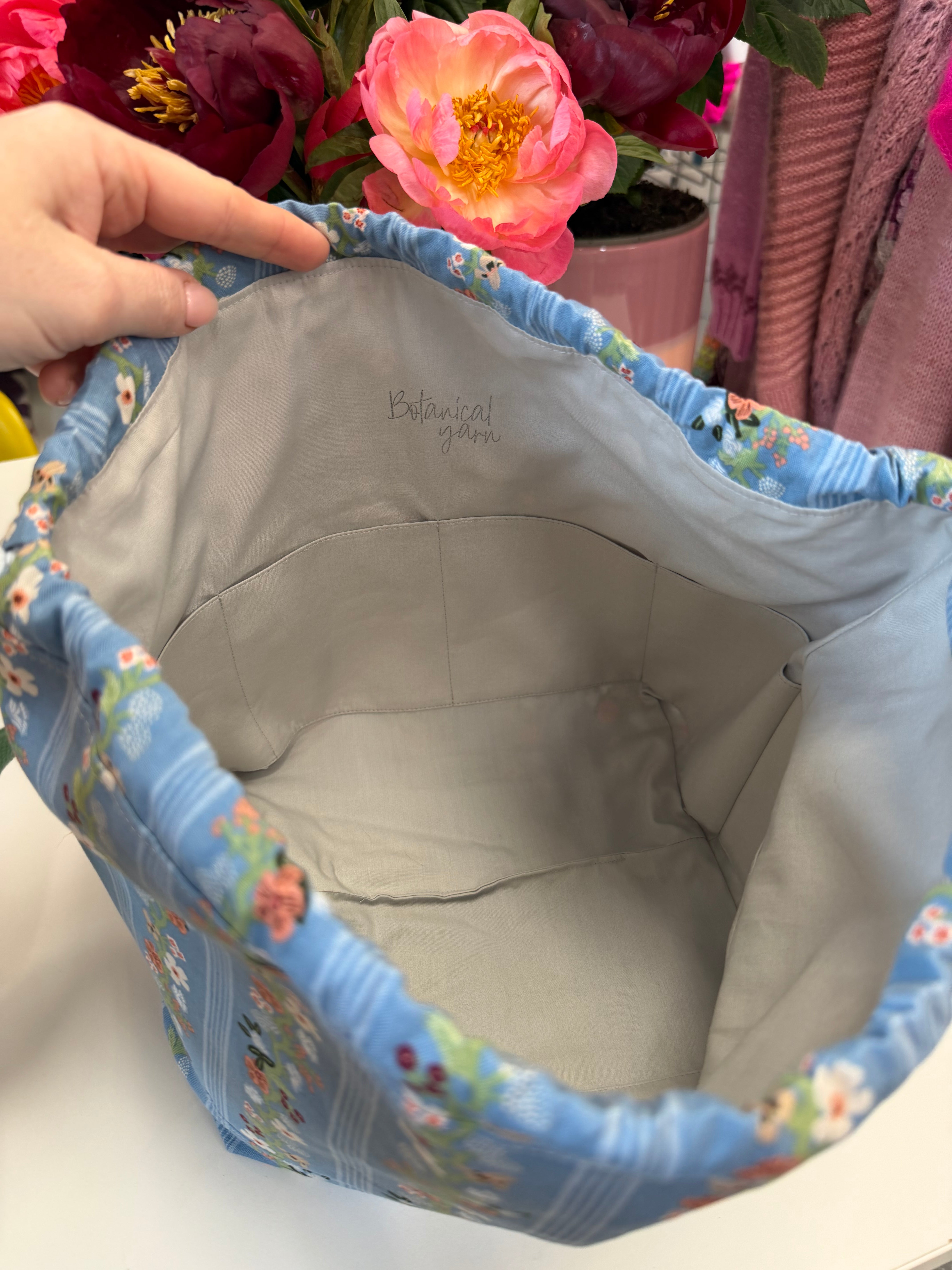 READY TO SHIP - Project Bag Style 01 -  Duck Egg Blue Floral Trellis