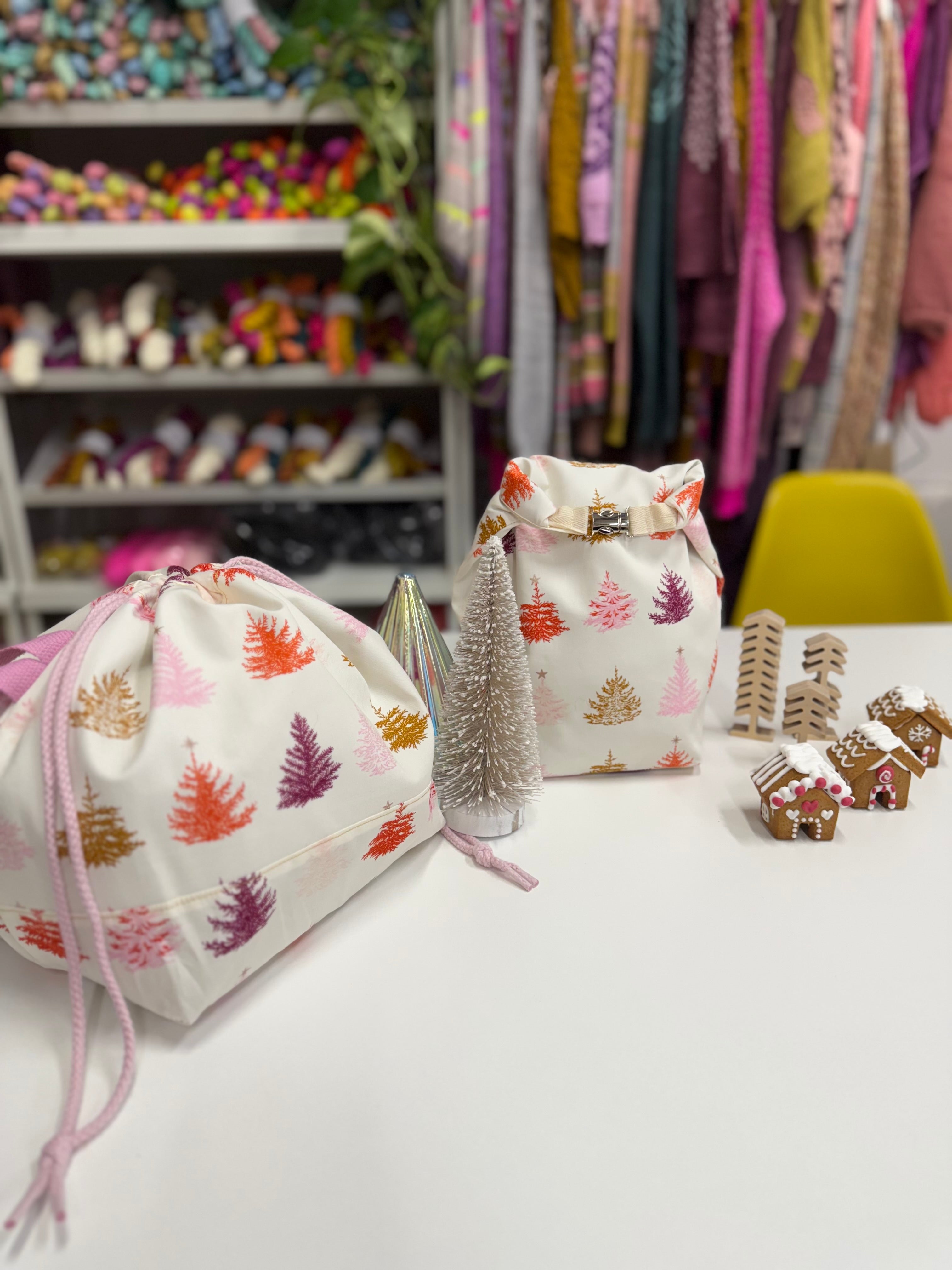 Made to order - Project Bag Style 01 - Festive Pink Christmas Trees