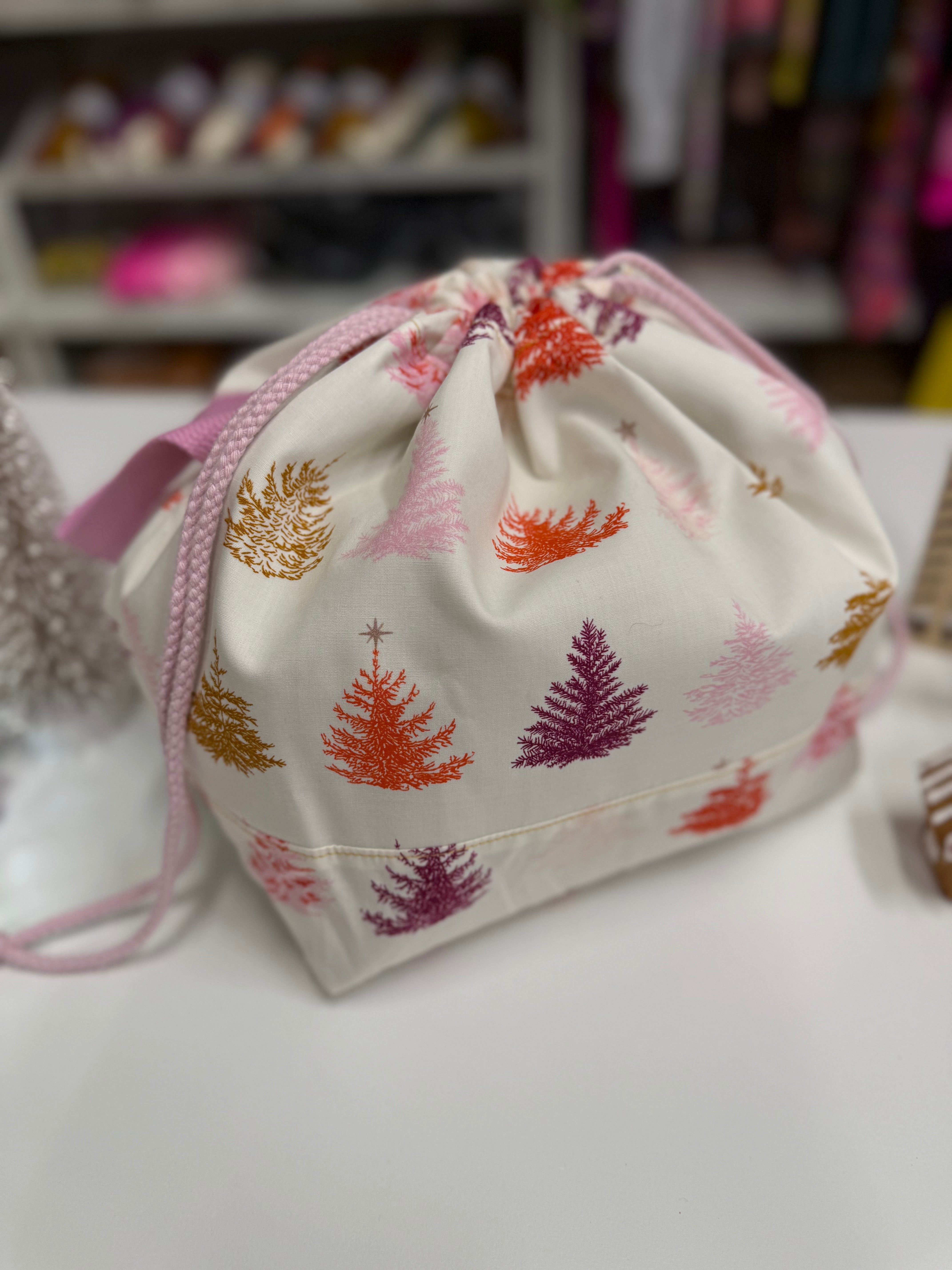 Made to order - Project Bag Style 01 - Festive Pink Christmas Trees