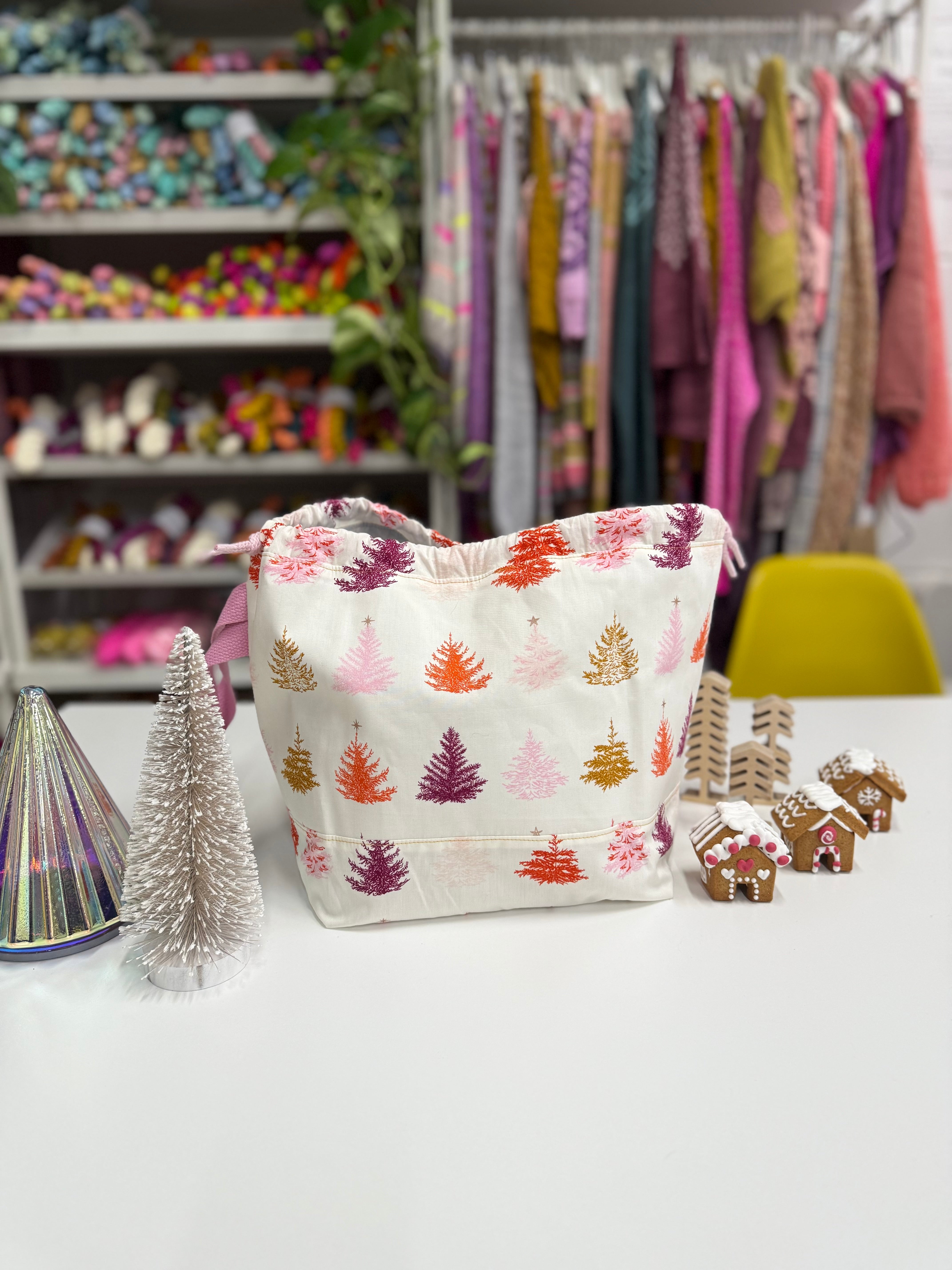 Made to order - Project Bag Style 01 - Festive Pink Christmas Trees