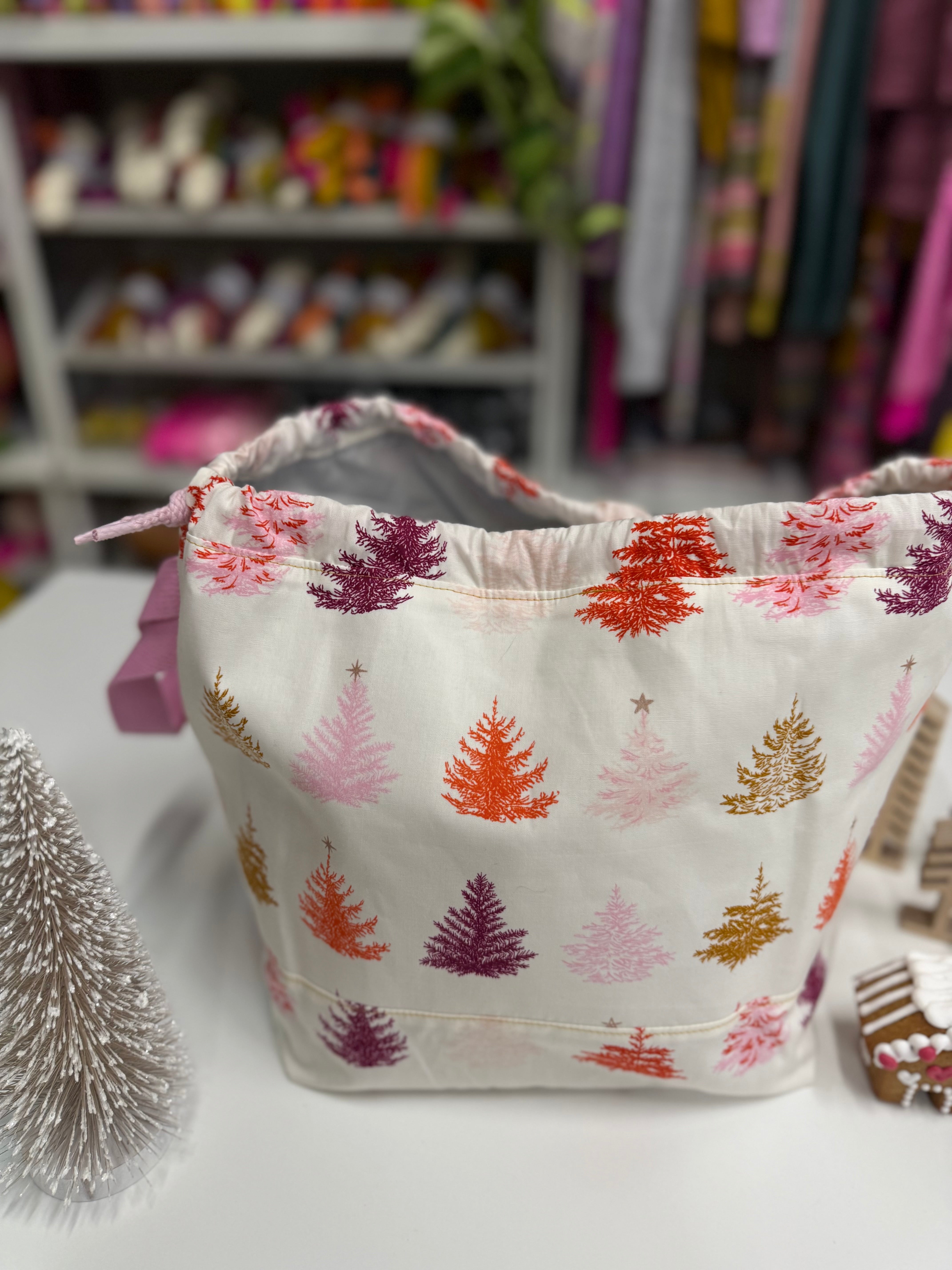 Made to order - Project Bag Style 01 - Festive Pink Christmas Trees