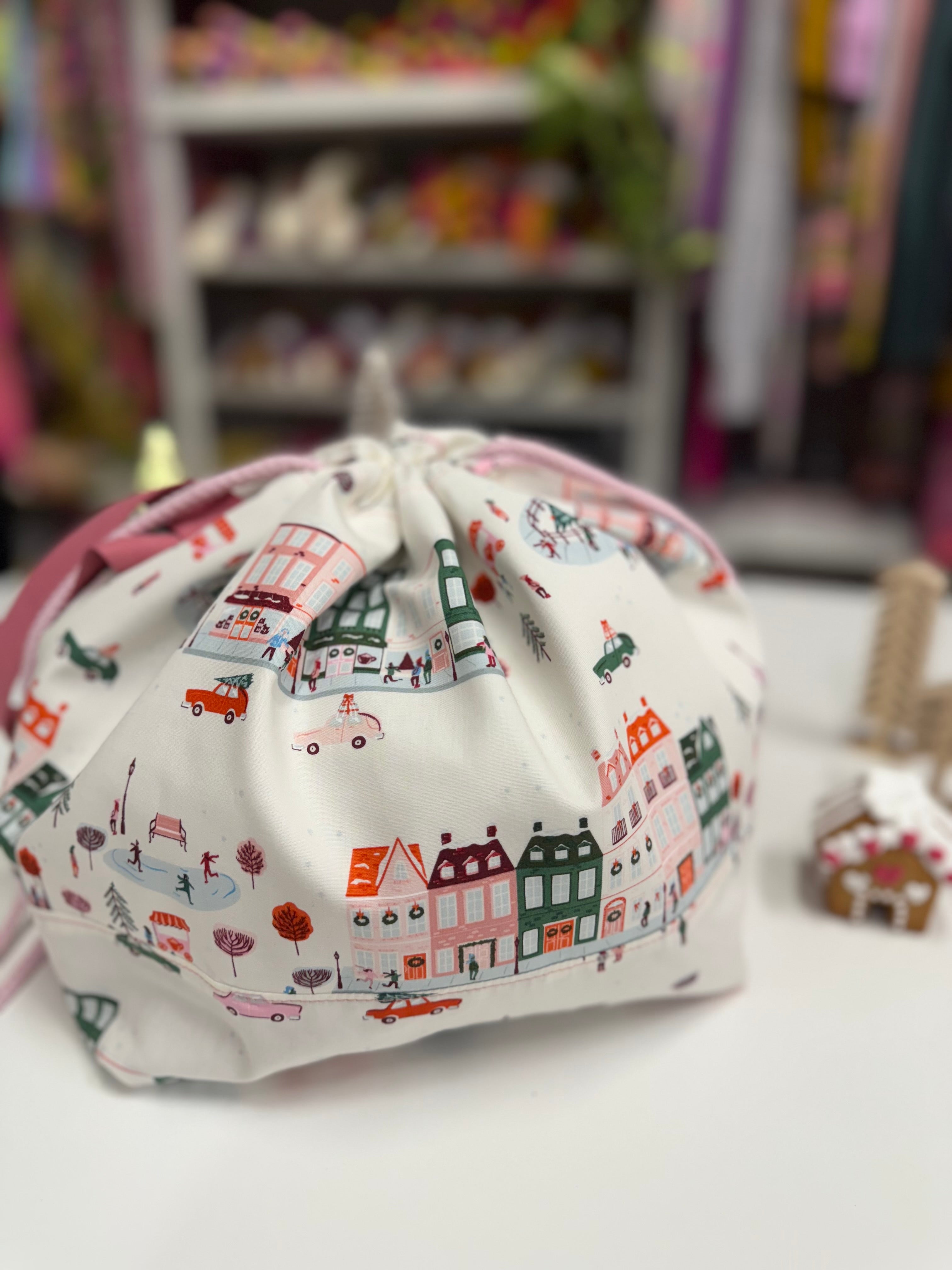 Made to order - Project Bag Style 01 - Festive vintage street & houses