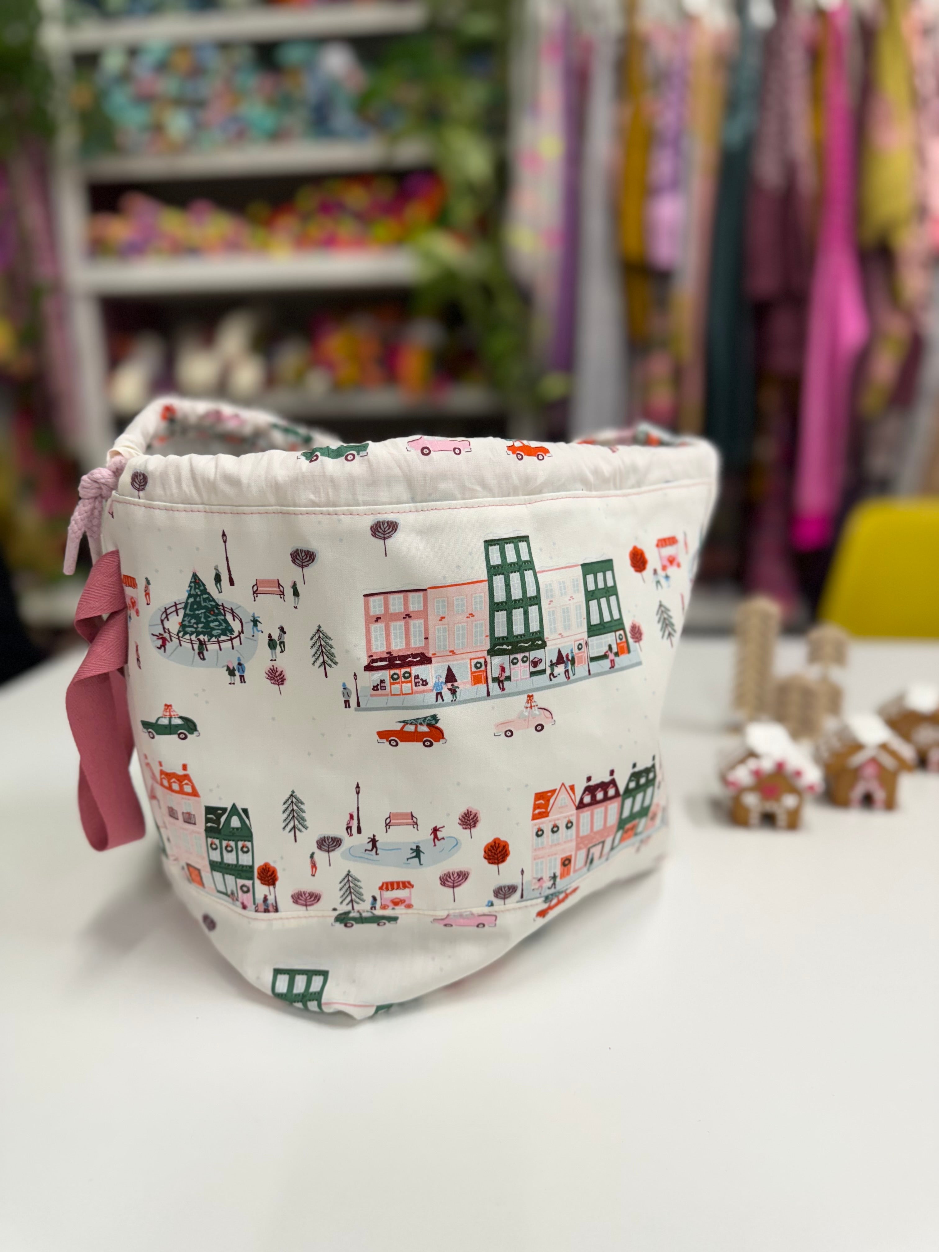 Made to order - Project Bag Style 01 - Festive vintage street & houses