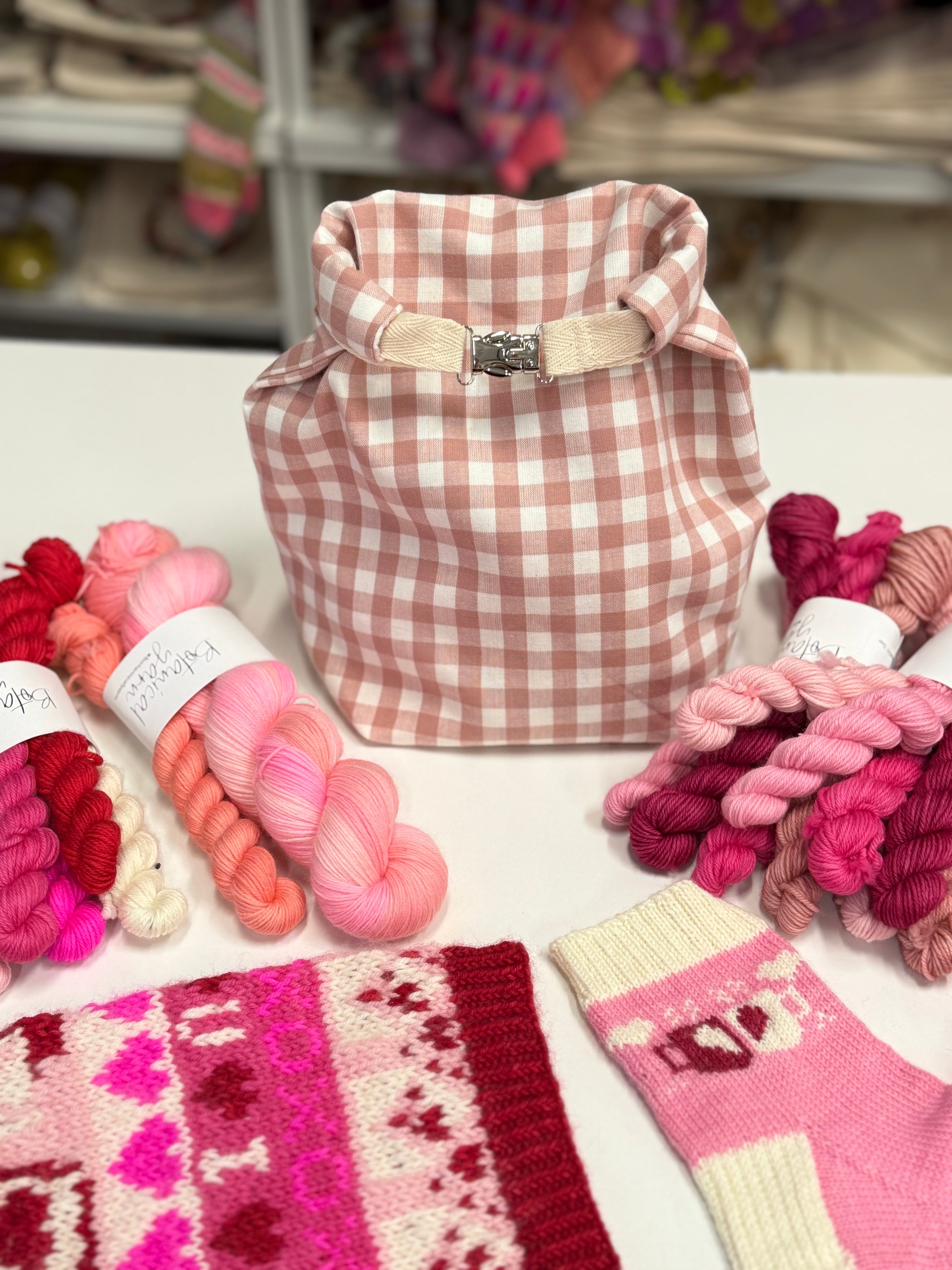 Made to ship - Project Bag Style 04 - Roll Top - Dusty Pink Gingham