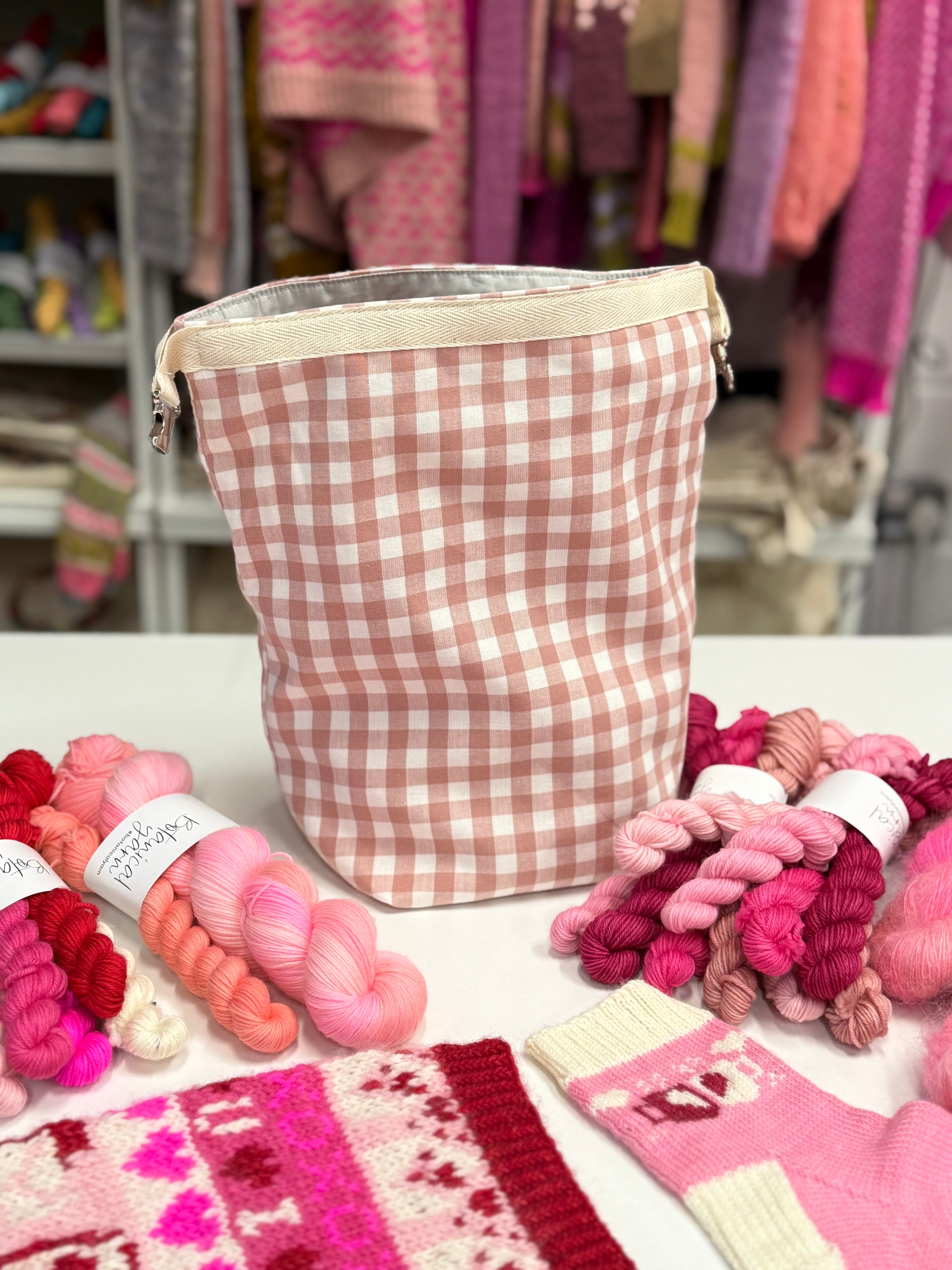 Made to ship - Project Bag Style 04 - Roll Top - Dusty Pink Gingham