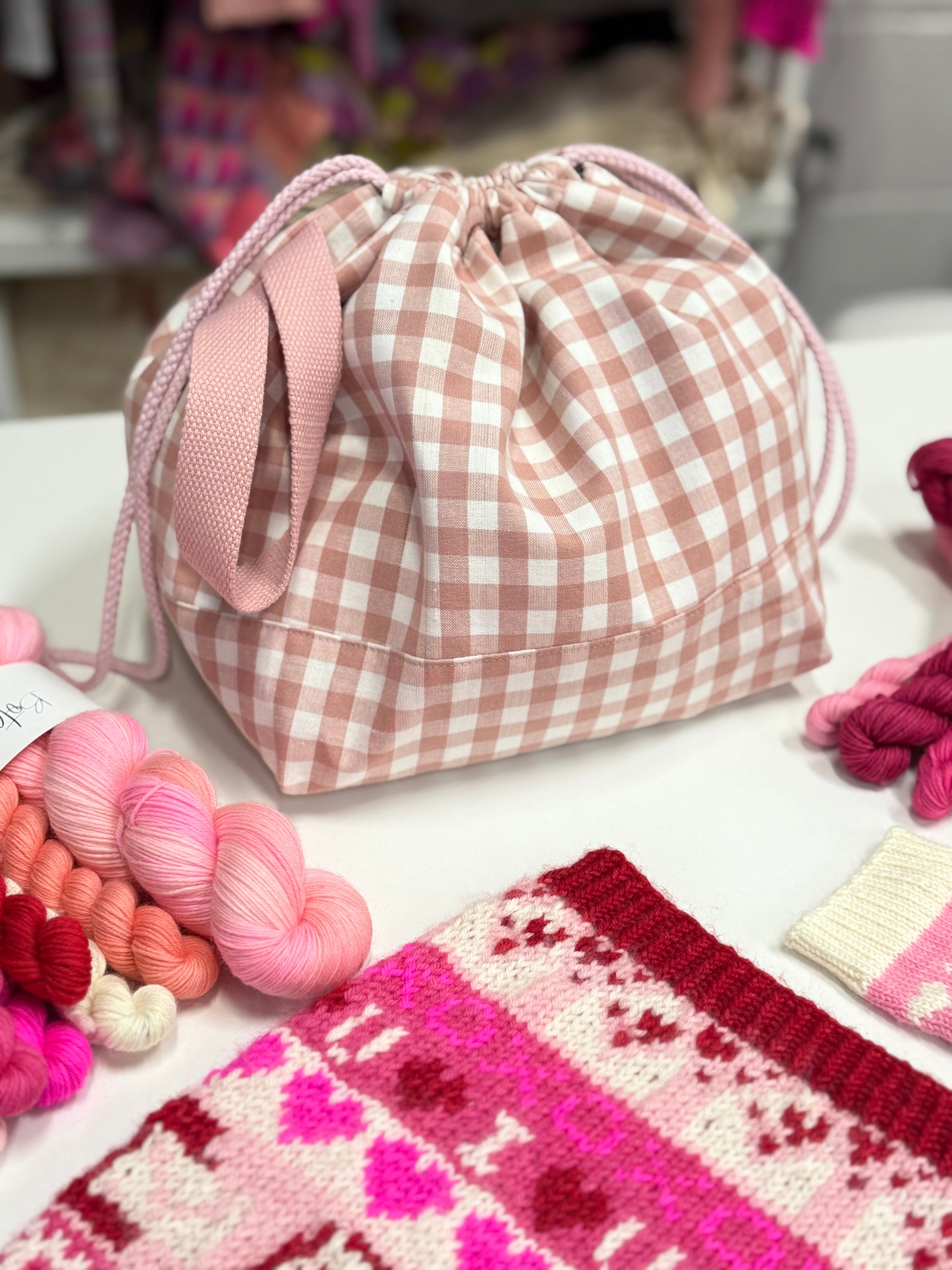 Ready to ship - Project Bag Style 01 - Dusty Pink Gingham