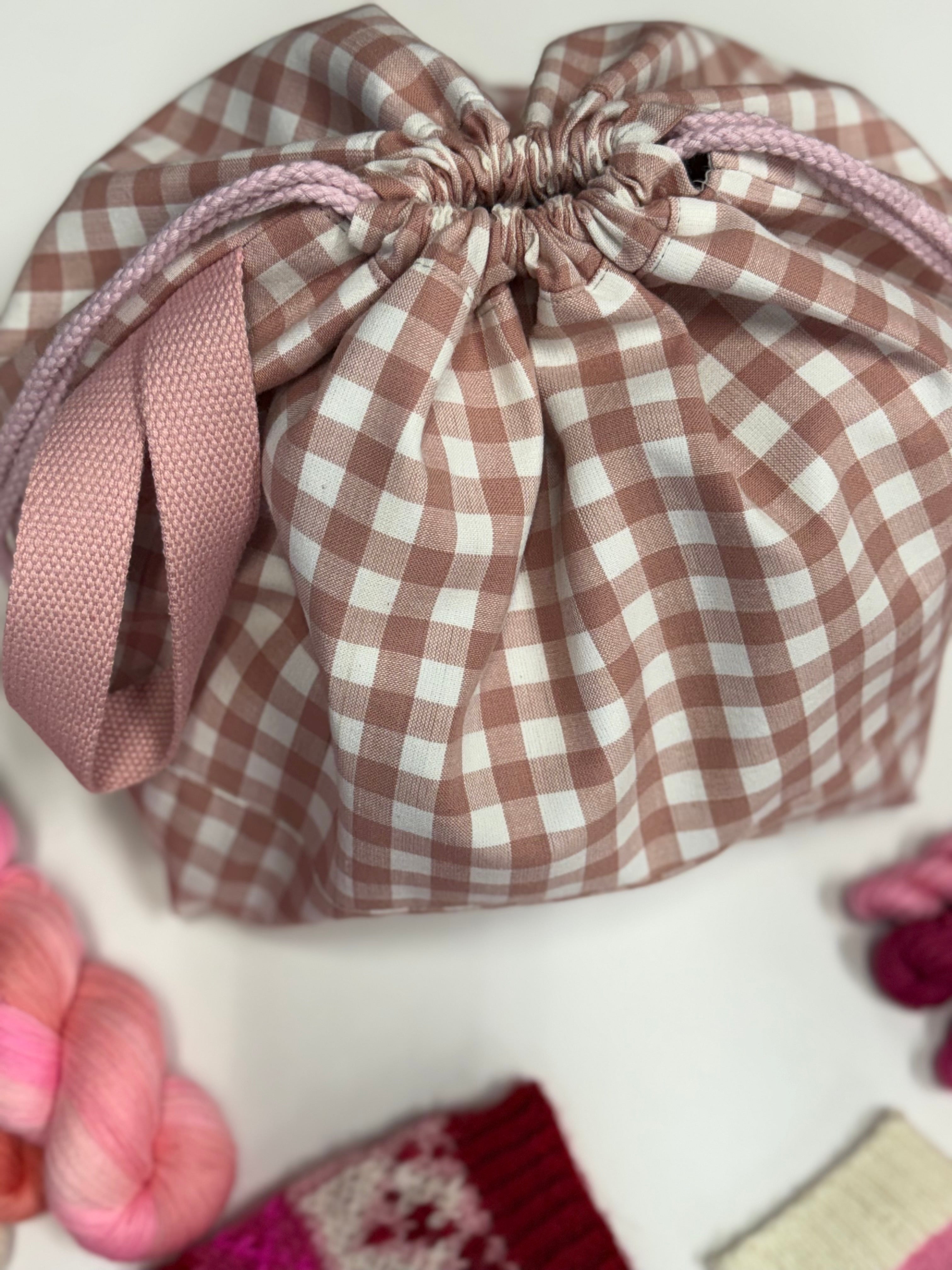 Ready to ship - Project Bag Style 01 - Dusty Pink Gingham