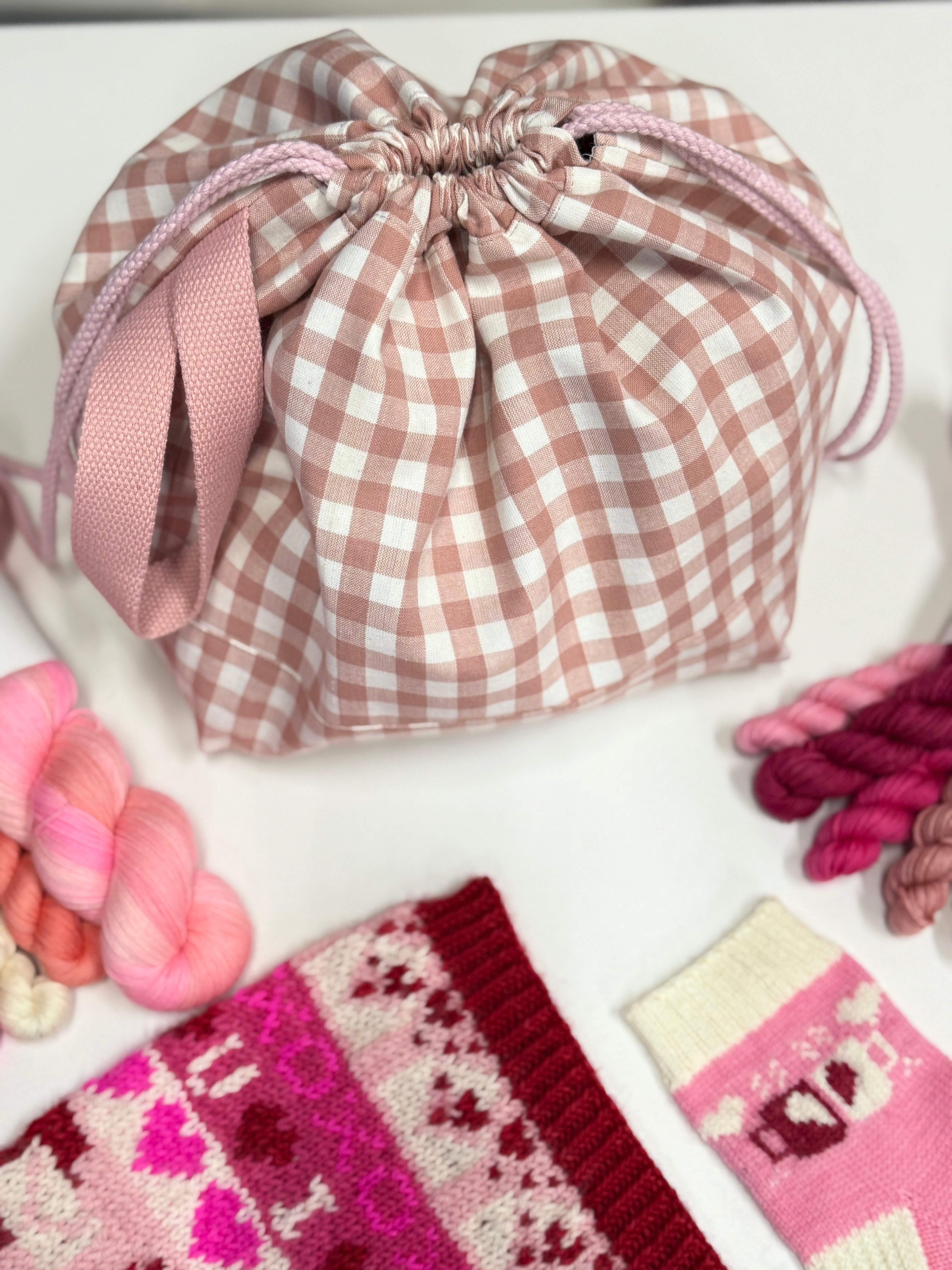 Ready to ship - Project Bag Style 01 - Dusty Pink Gingham