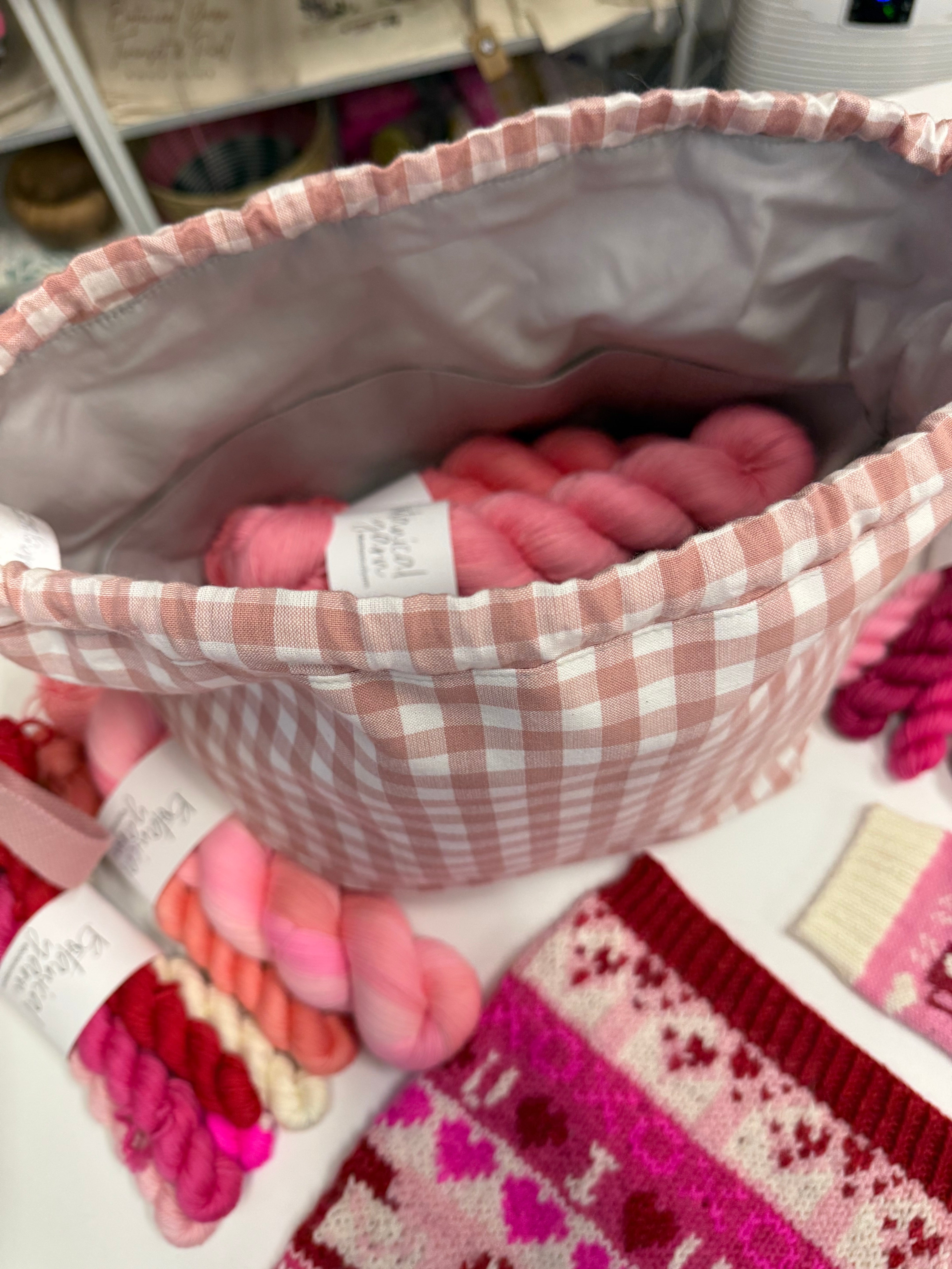 Ready to ship - Project Bag Style 01 - Dusty Pink Gingham