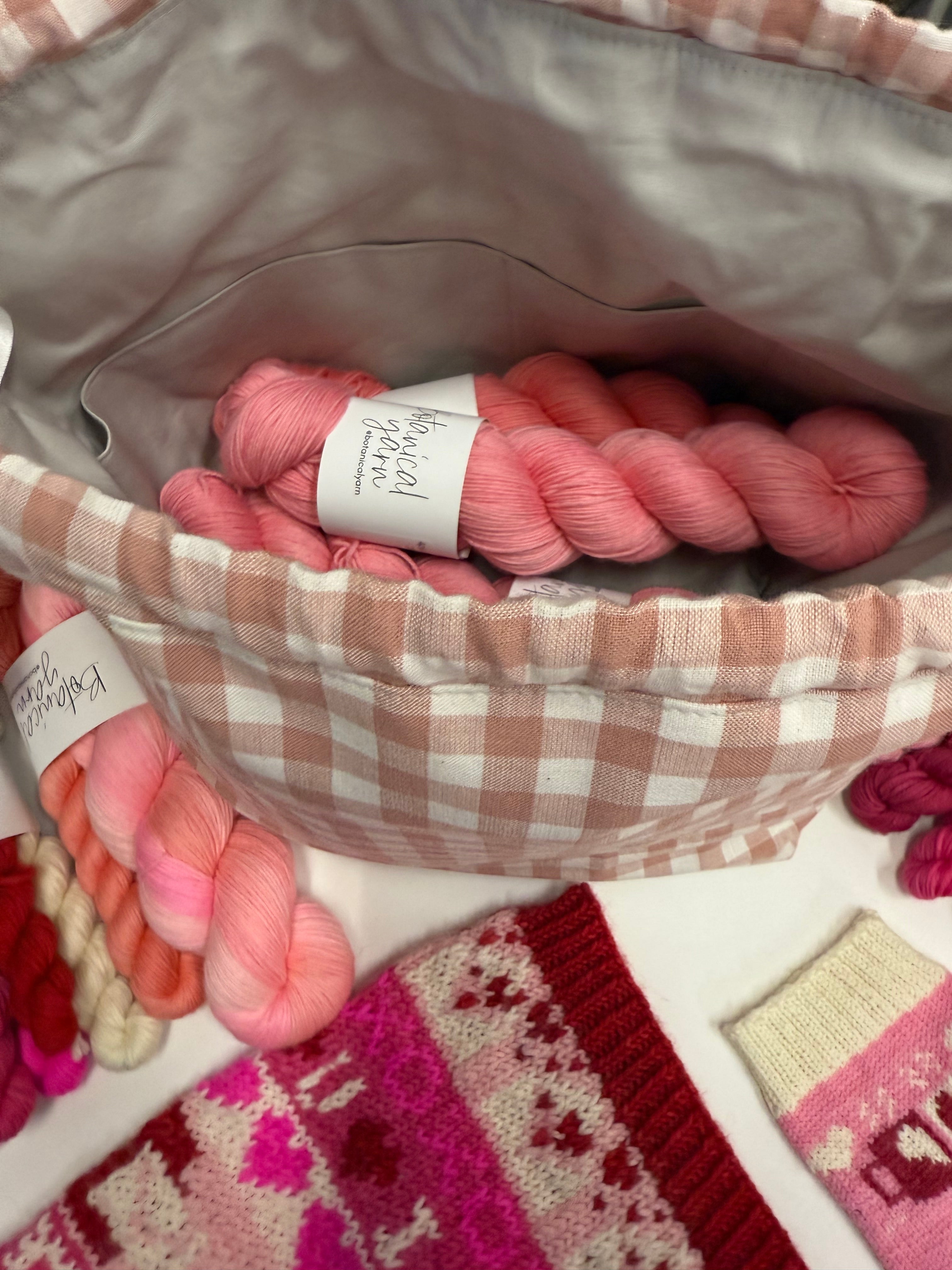 Ready to ship - Project Bag Style 01 - Dusty Pink Gingham