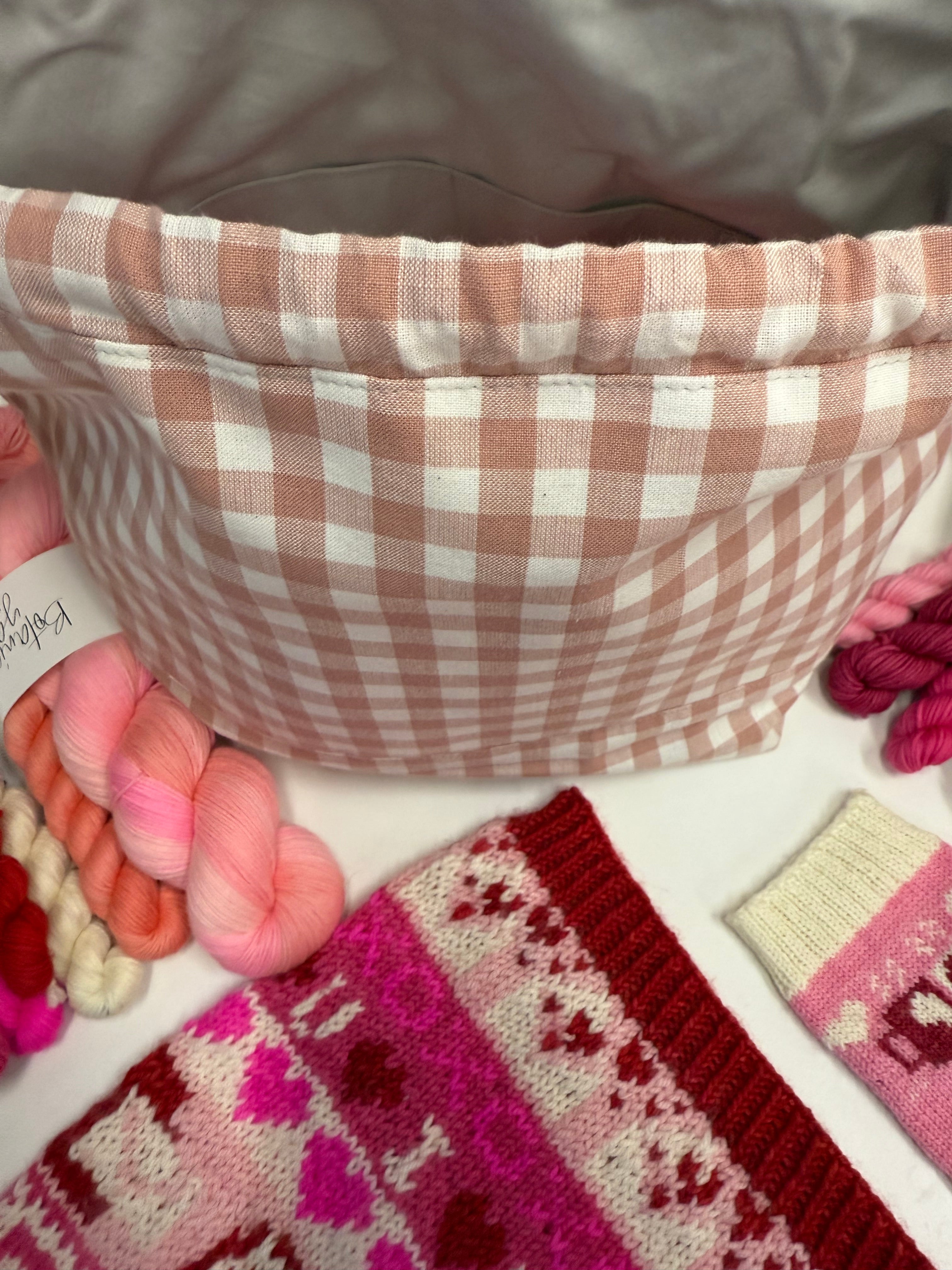 Ready to ship - Project Bag Style 01 - Dusty Pink Gingham