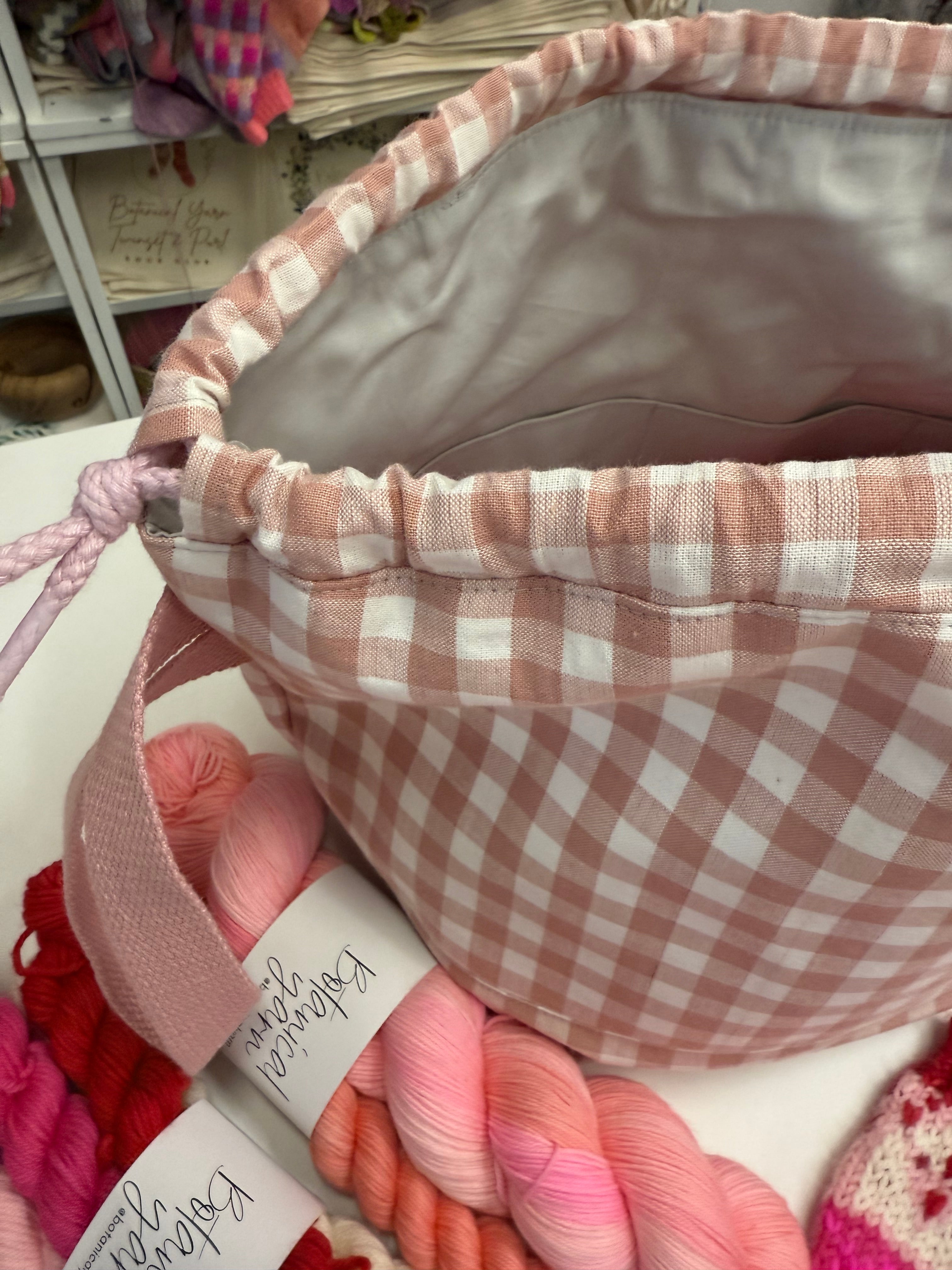 Ready to ship - Project Bag Style 01 - Dusty Pink Gingham