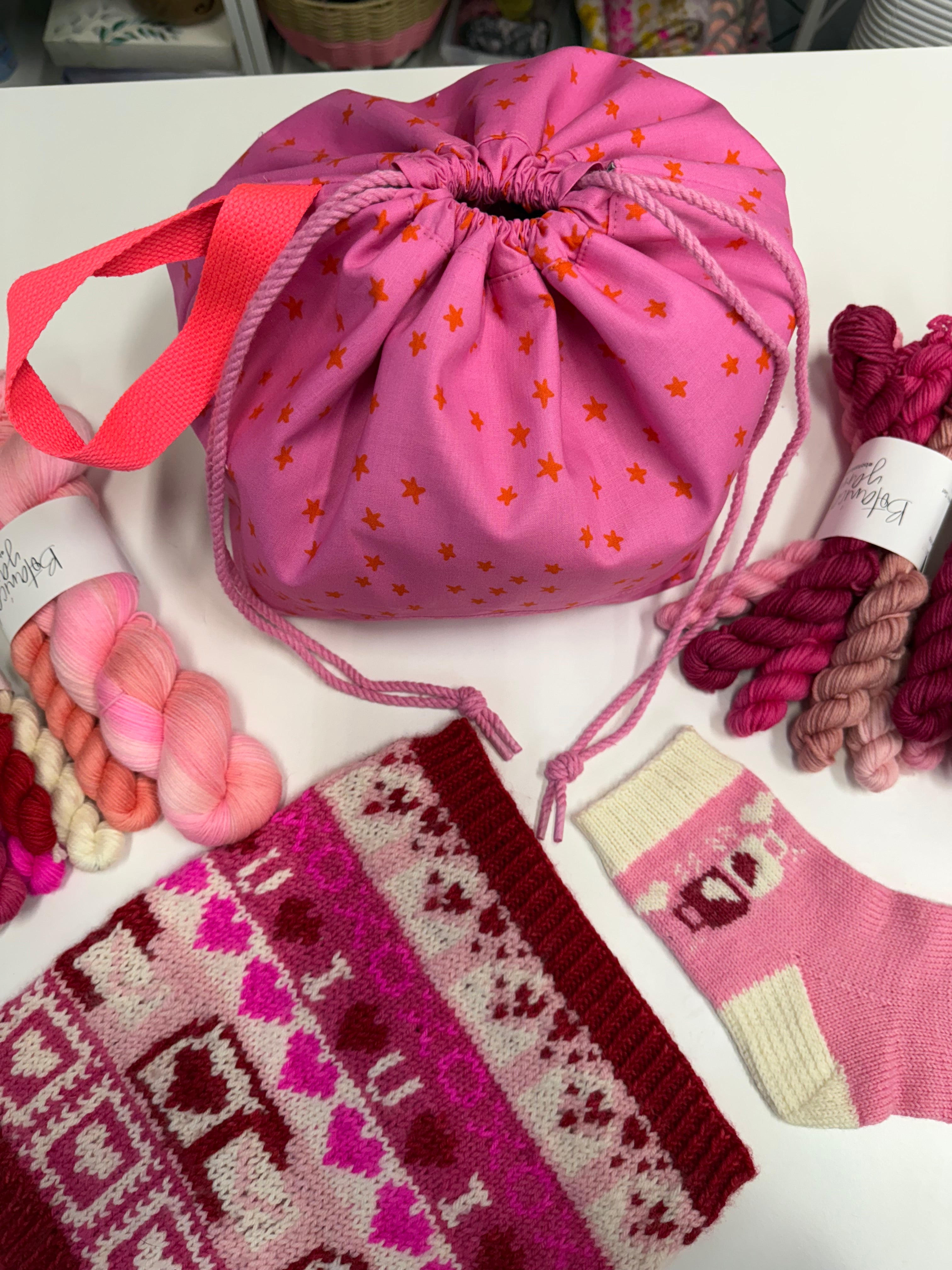 Made to order - Project Bag Style 01 - Hot Pink Stars