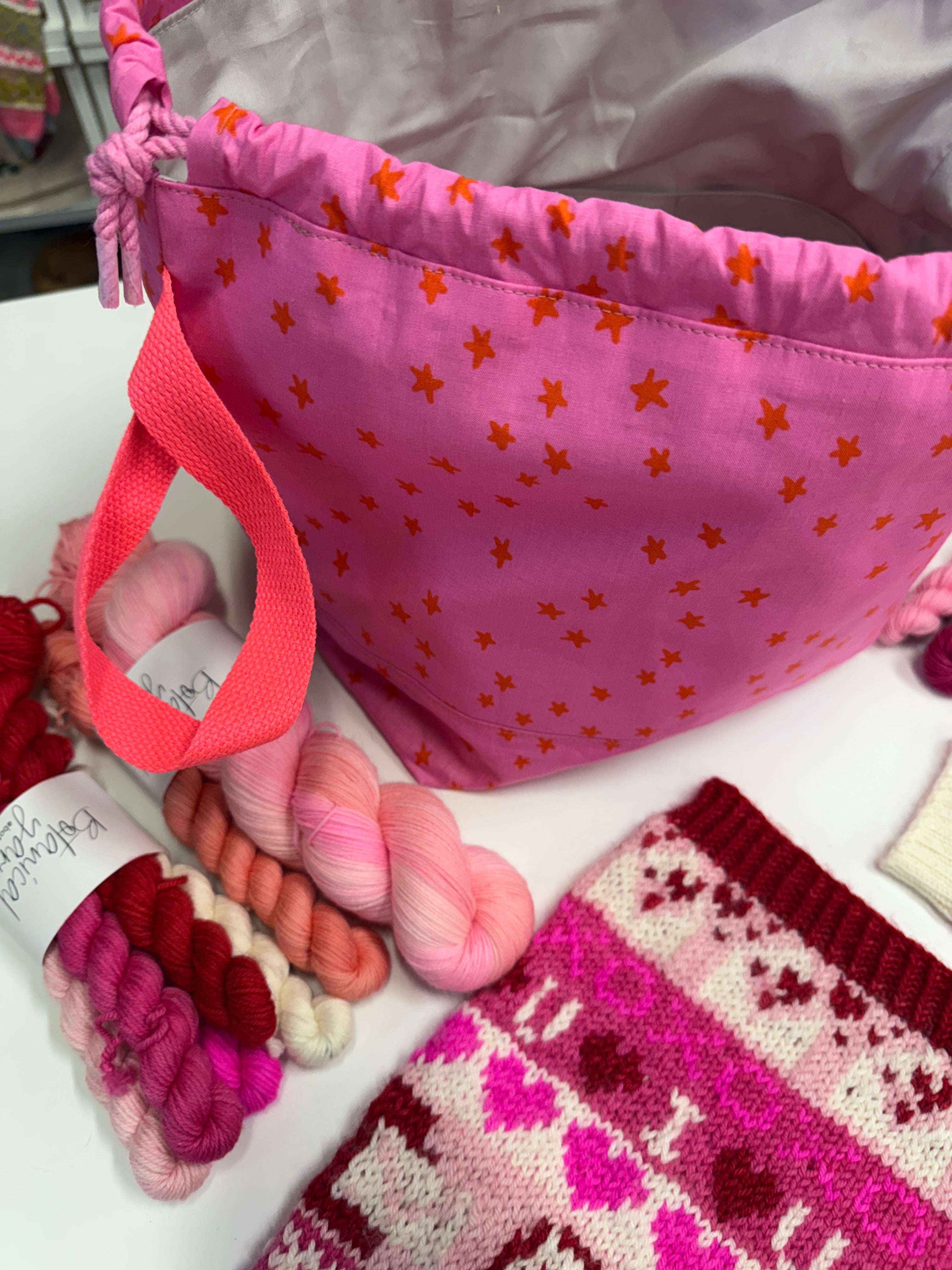 Made to order - Project Bag Style 01 - Hot Pink Stars